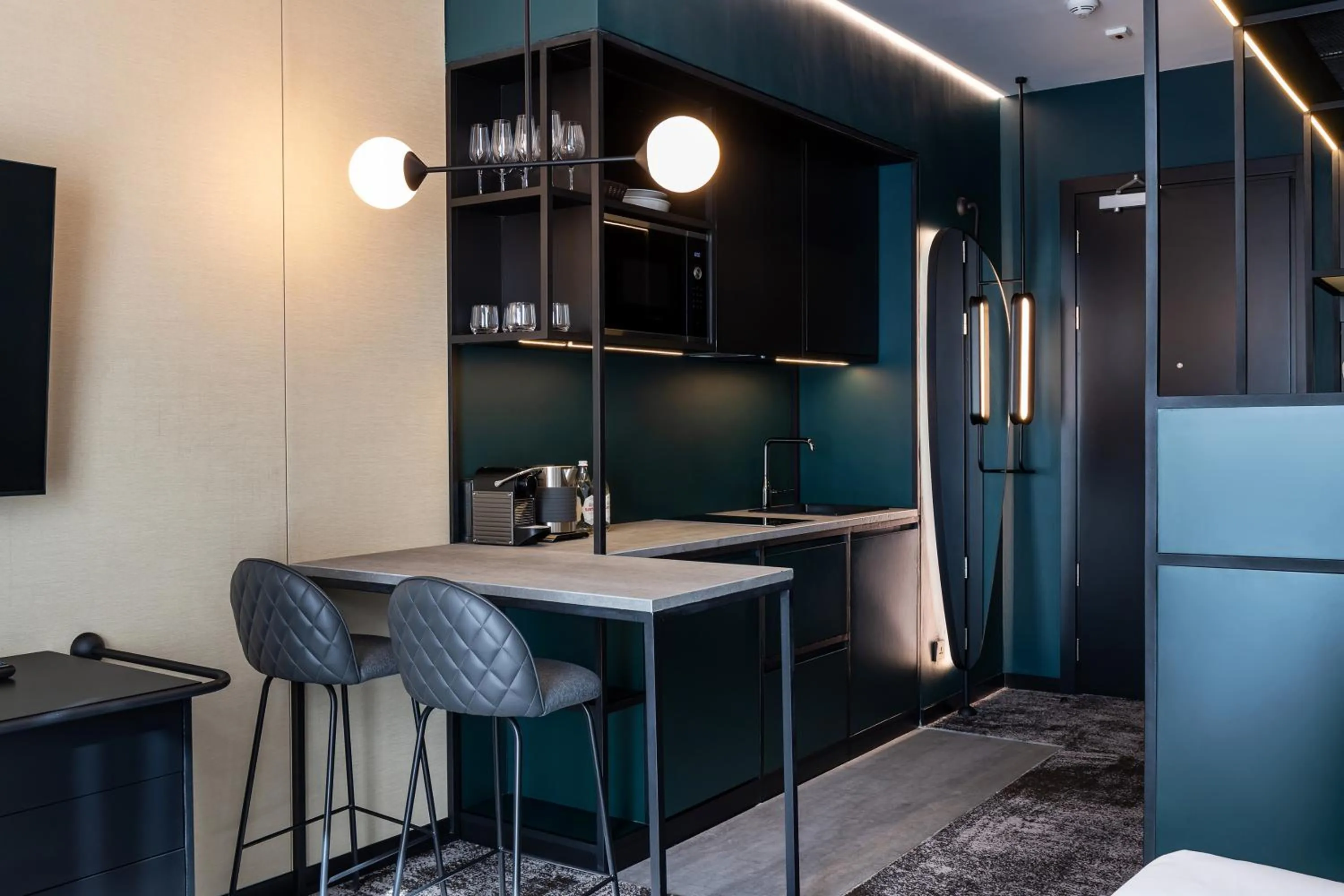 Seating area in Novotel Living Almaty Jetisu