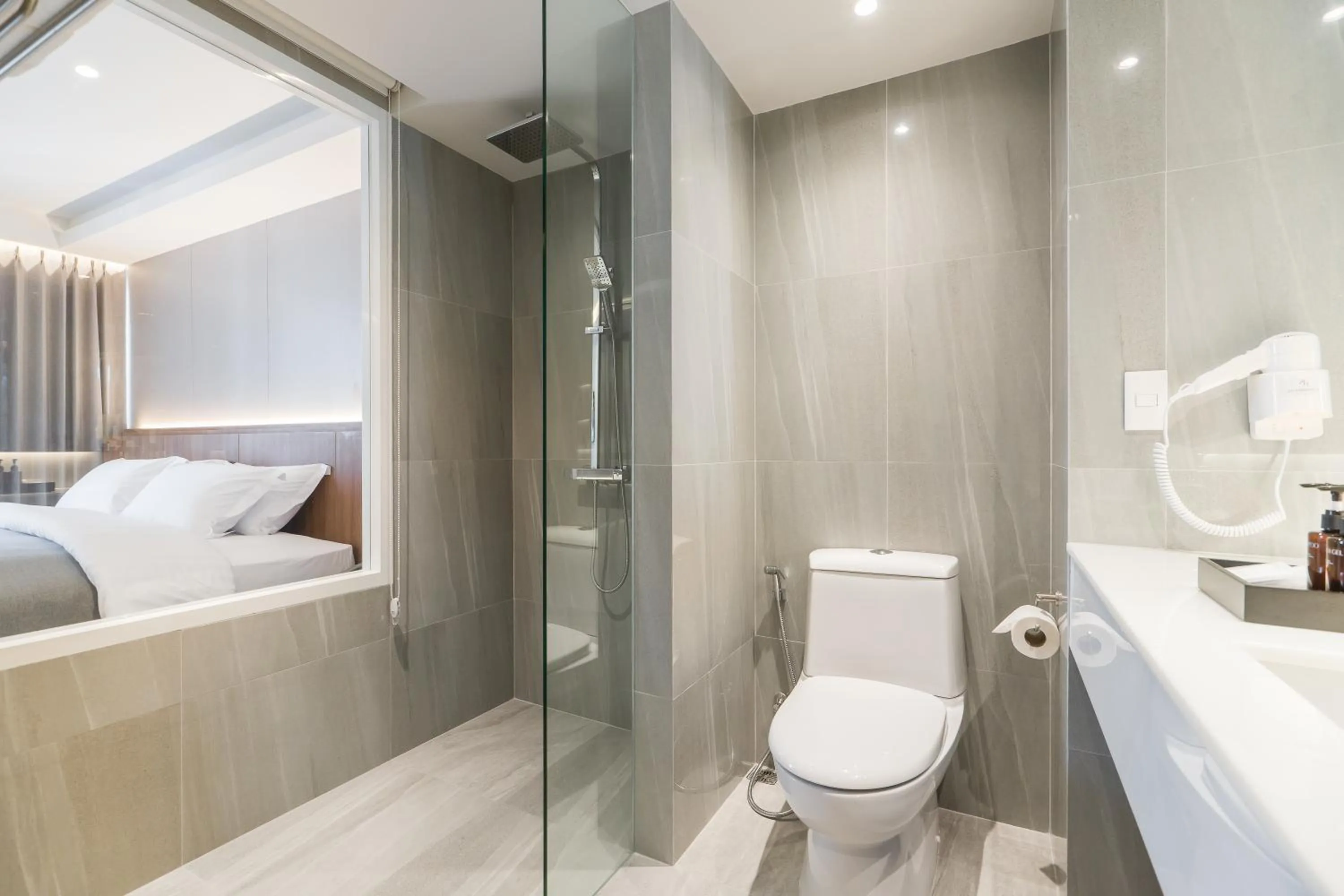 Bathroom, Bed in Shambhala Hotel Pattaya