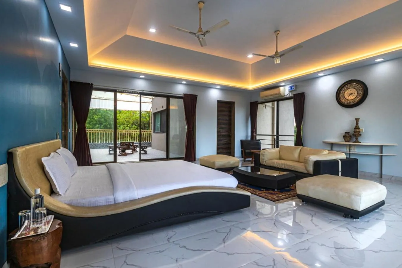 Bed in SaffronStays Aura - 4BR luxury pool villa with gym, BBQ deck, lawns & indoor games near Kihim Beach
