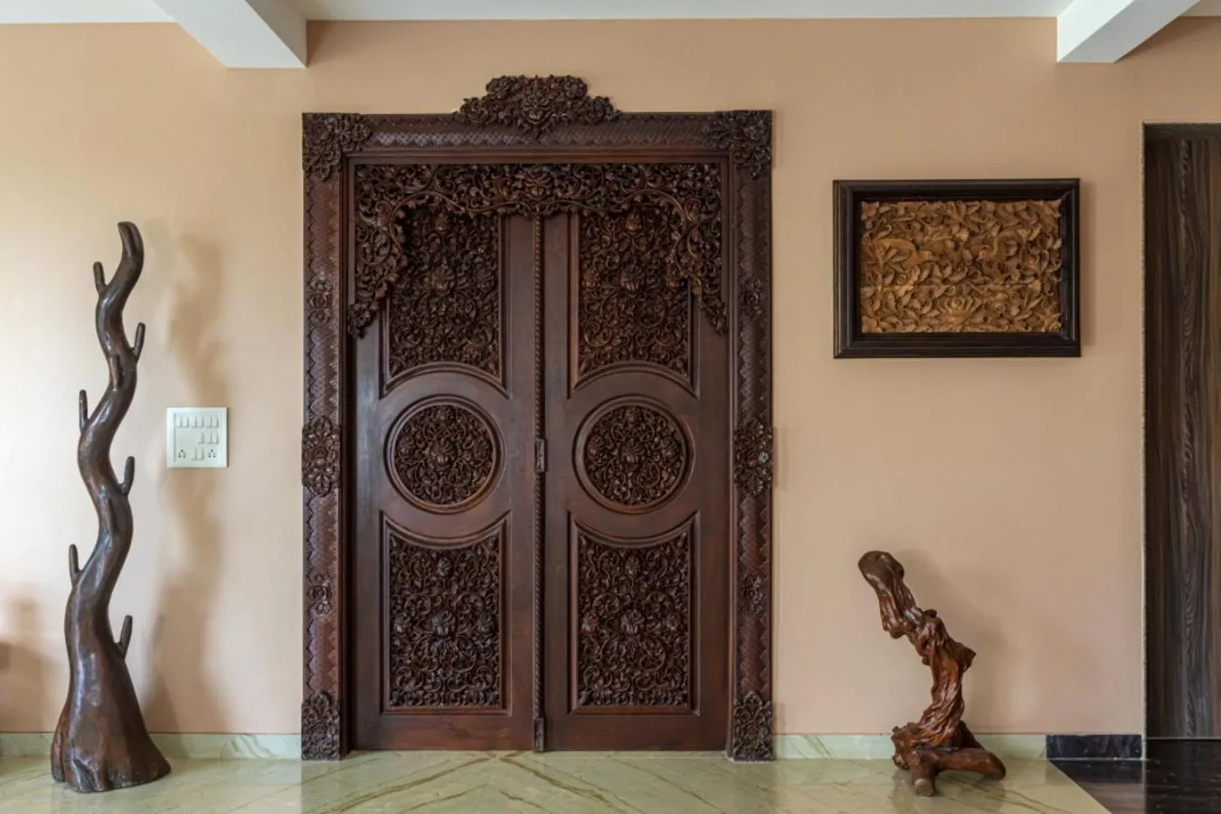 Facade/entrance in SaffronStays Aura - 4BR luxury pool villa with gym, BBQ deck, lawns & indoor games near Kihim Beach