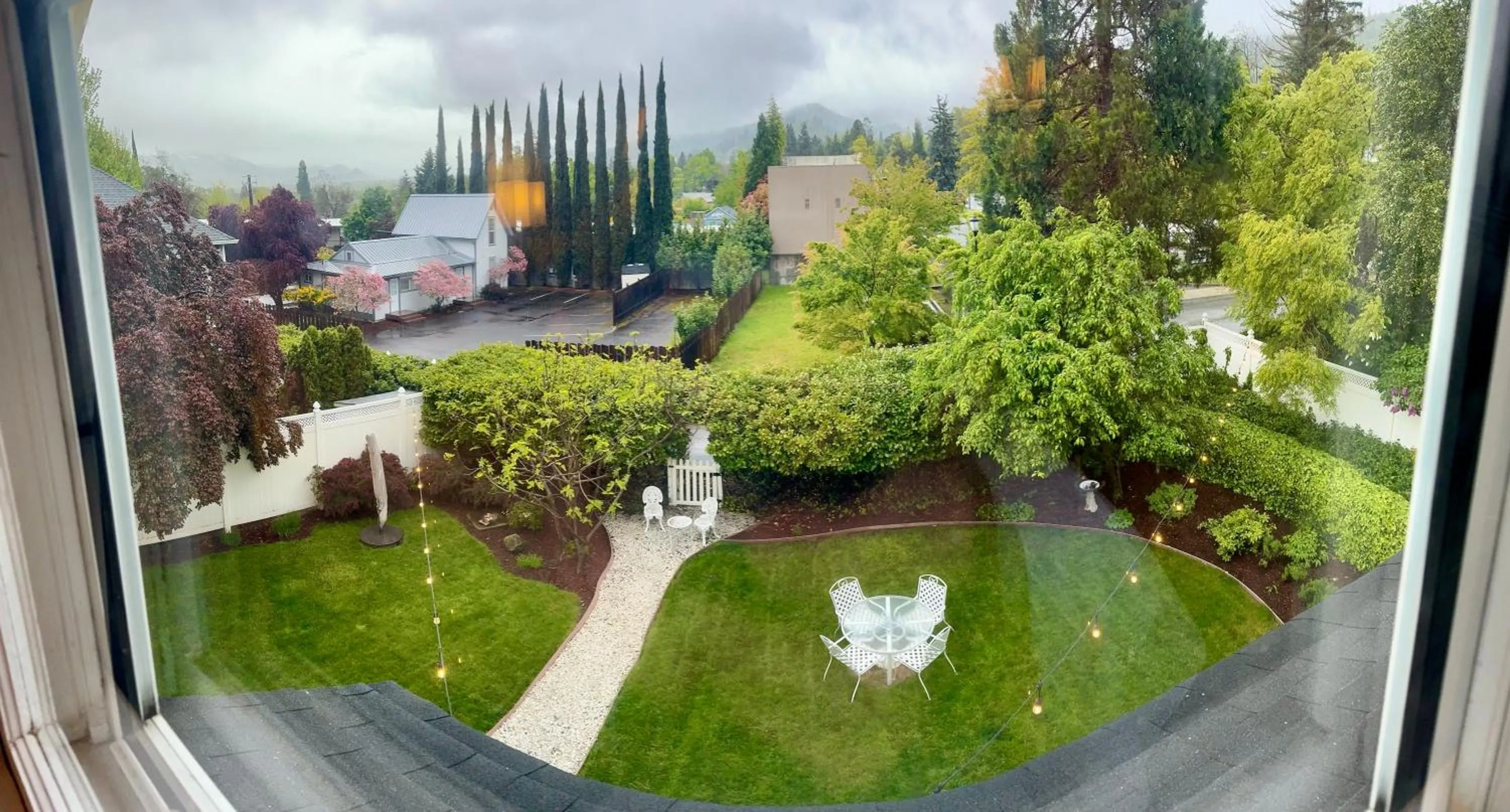 Garden view in Bayberry Inn B&B and Oregon Wellness Retreat