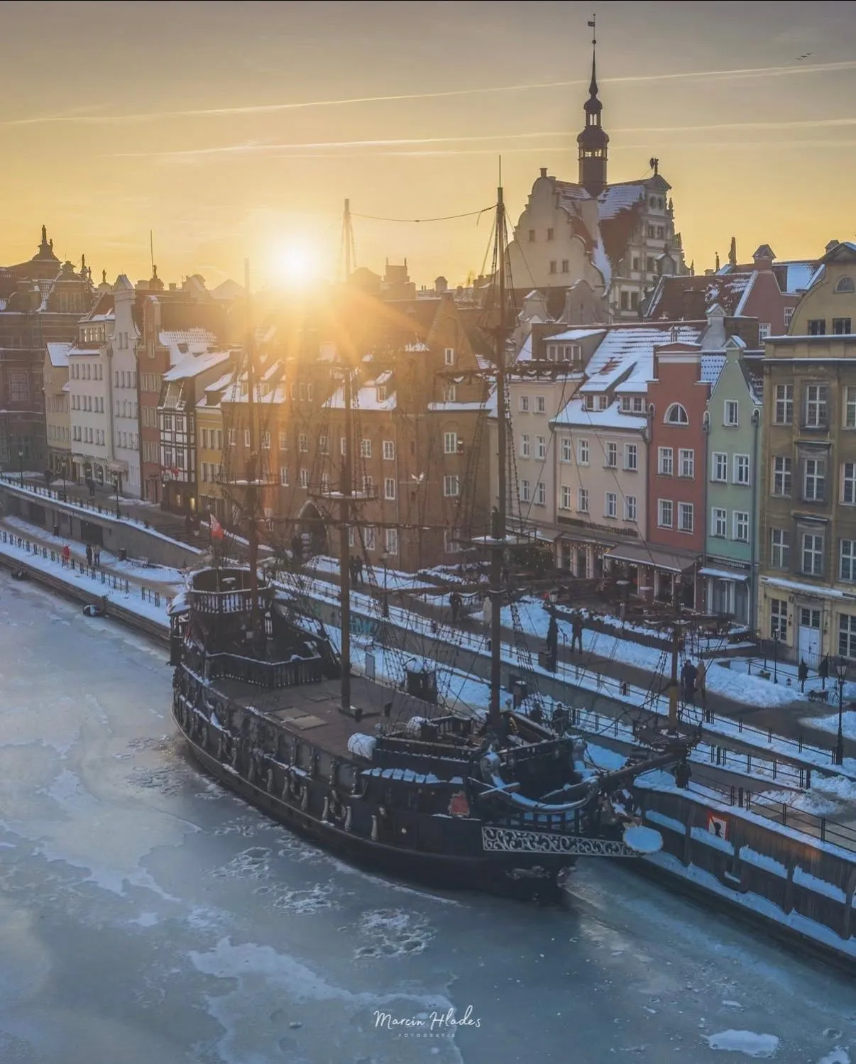 Spring in Baltic Gdańsk Old Town by St Mary's Church
