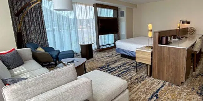 Bed in The Landing Hotel at Rivers Casino Pittsburgh