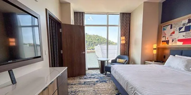 Bed in The Landing Hotel at Rivers Casino Pittsburgh