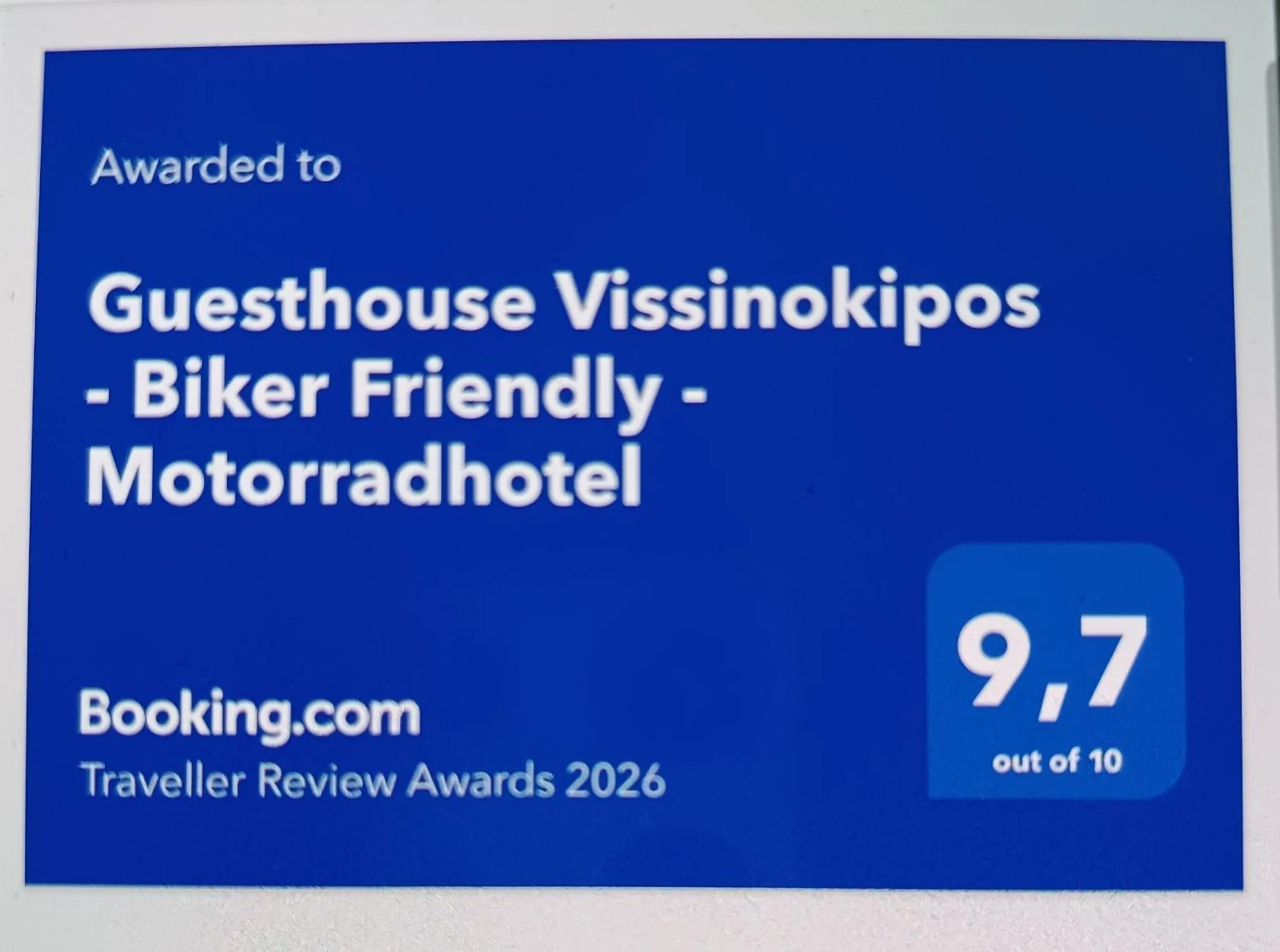 Certificate/Award in Guesthouse Vissinokipos - Biker Friendly - Motorradhotel