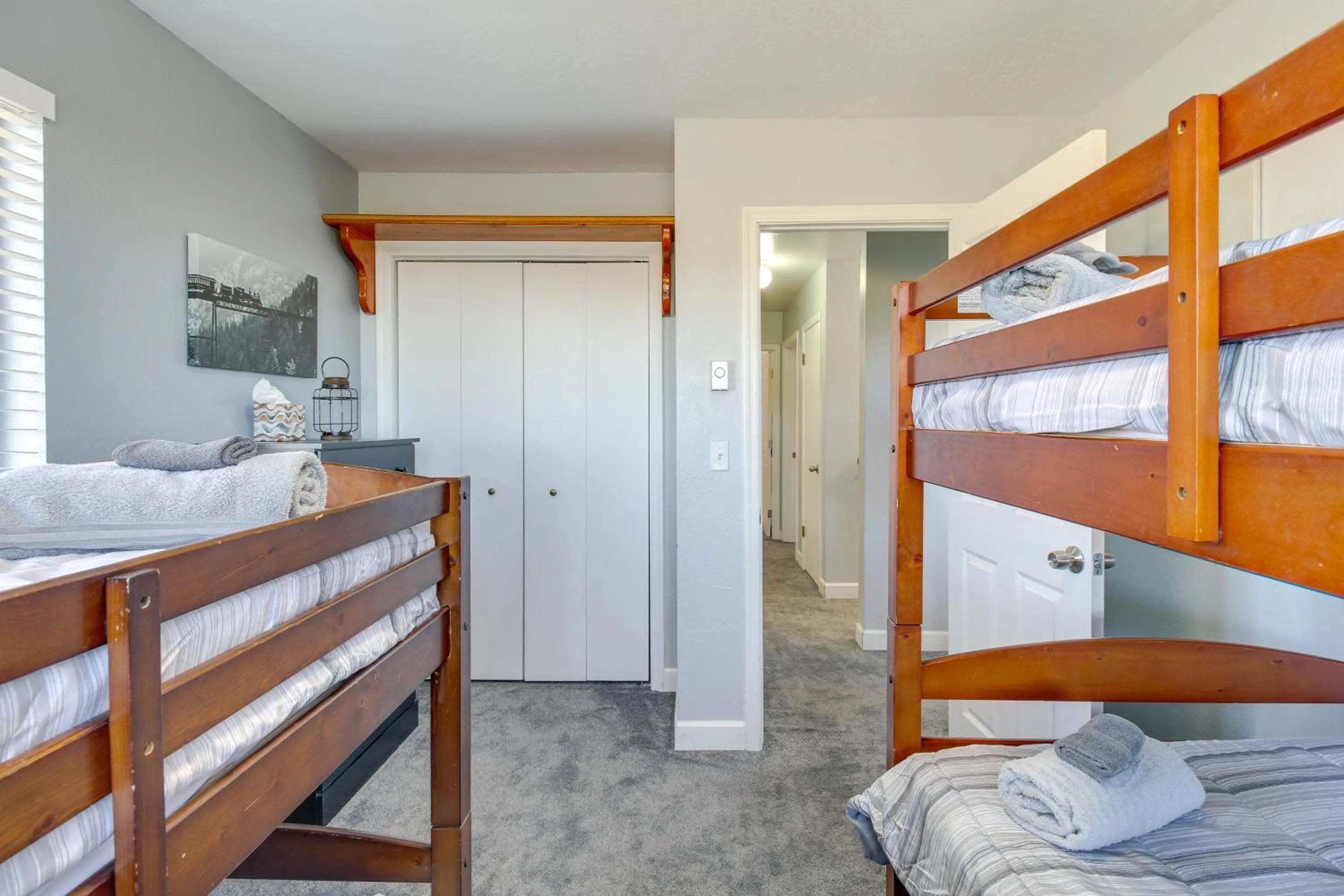 Bed in Eagar Vacation Rental Home with Spacious Deck!