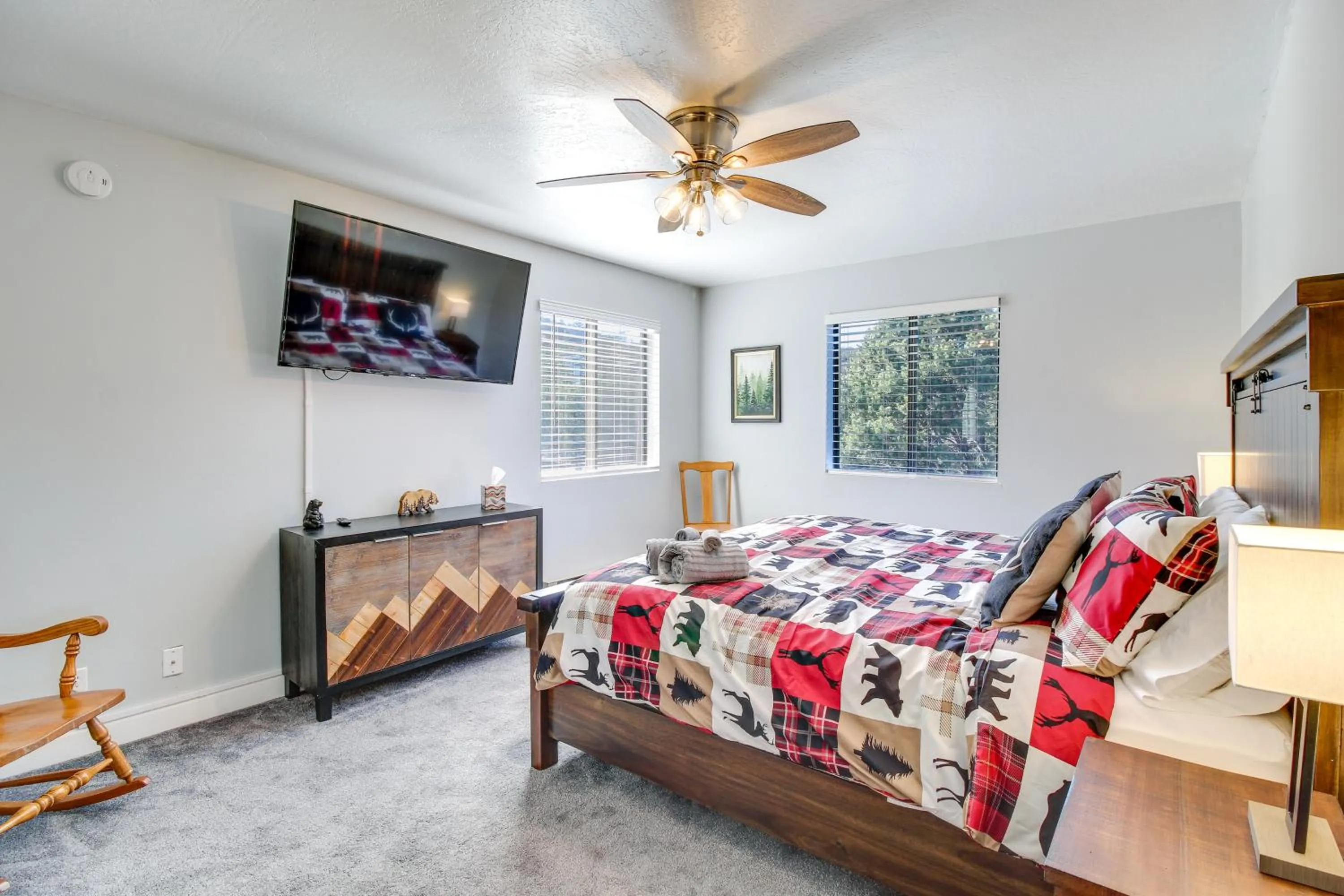 Bed in Eagar Vacation Rental Home with Spacious Deck!