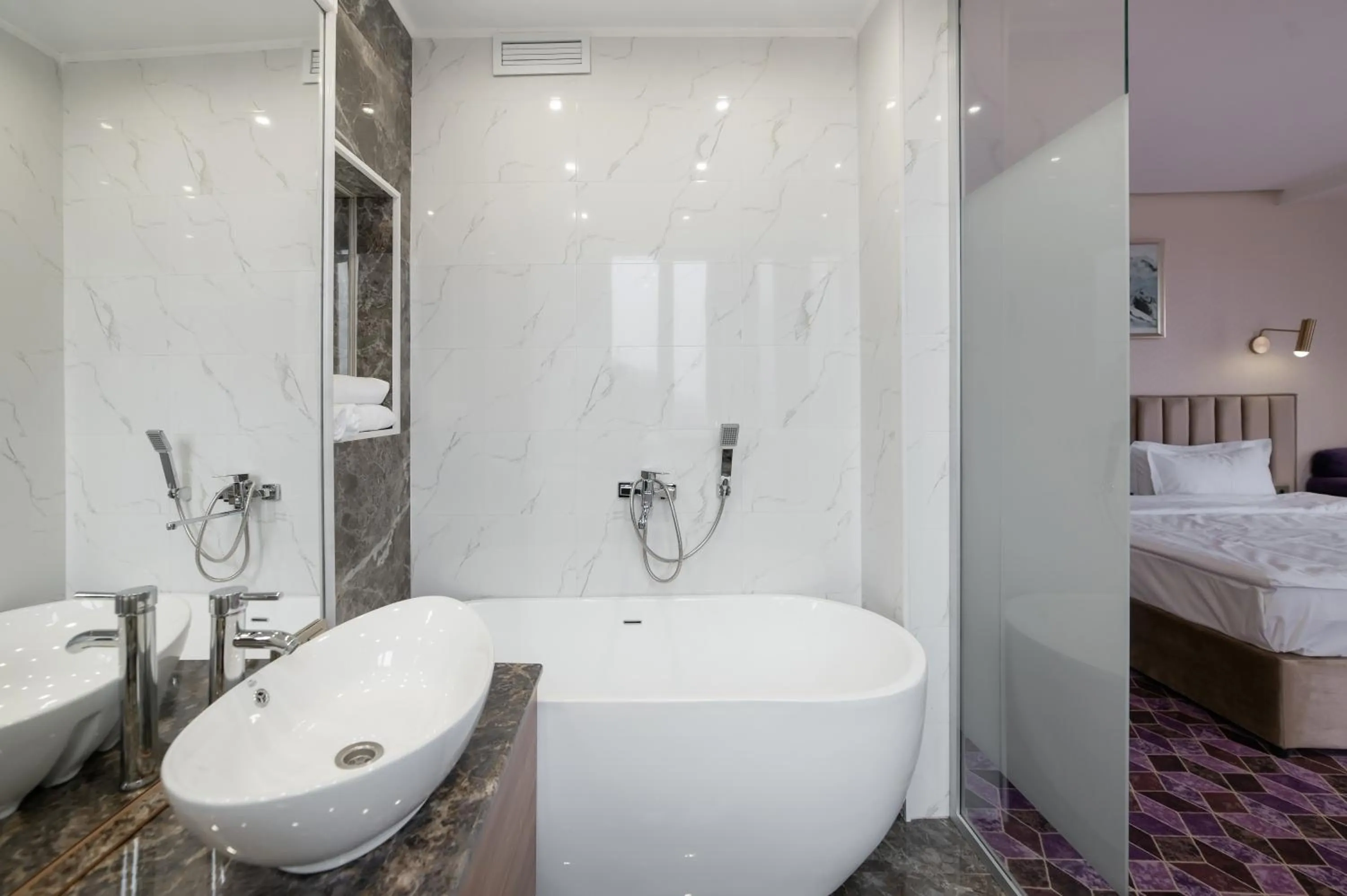 Bathroom, Bed in Orient Hotel Bishkek