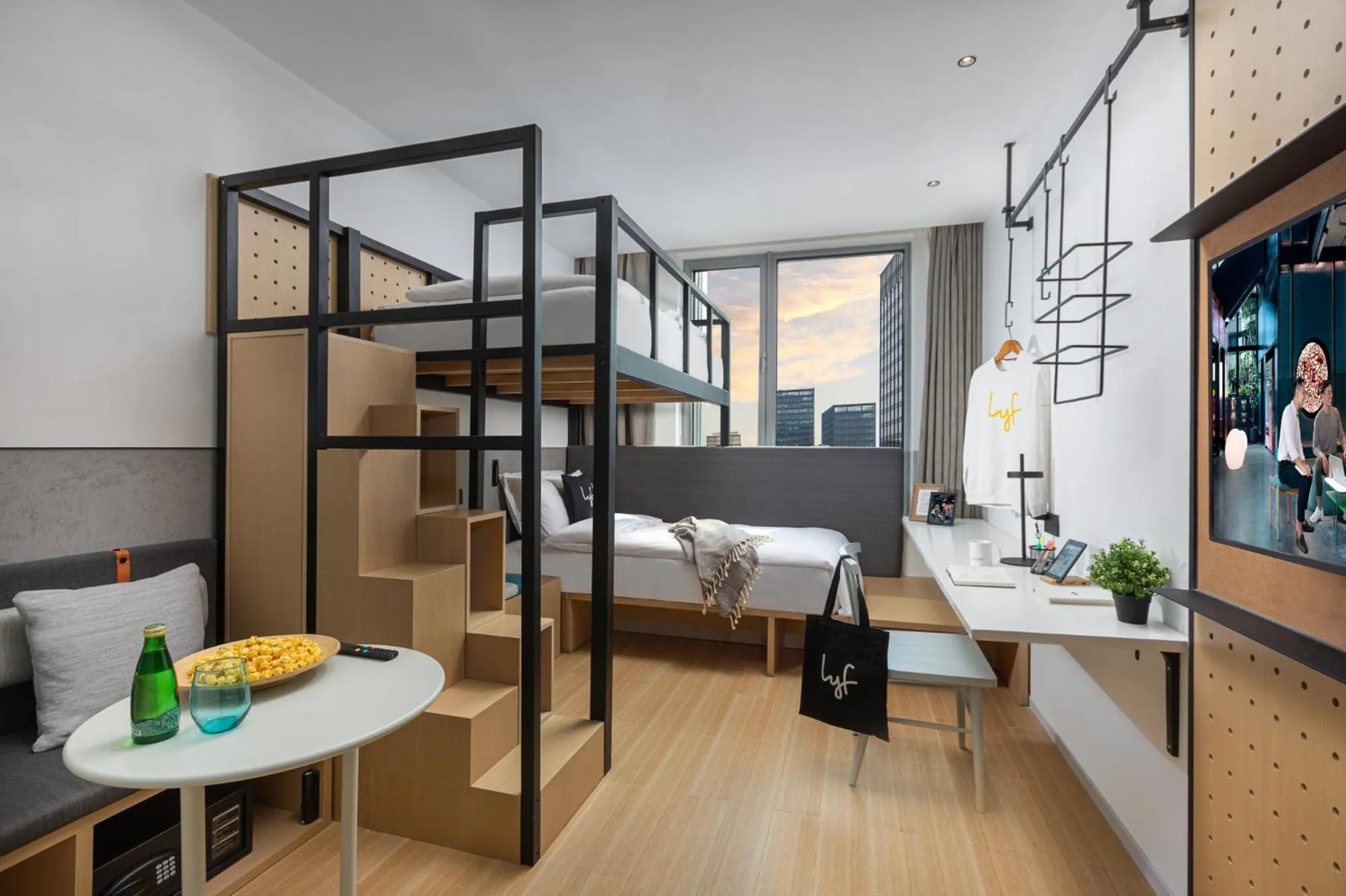 Photo of the whole room, Bed in lyf by Ascott Hongqiao Shanghai NECC