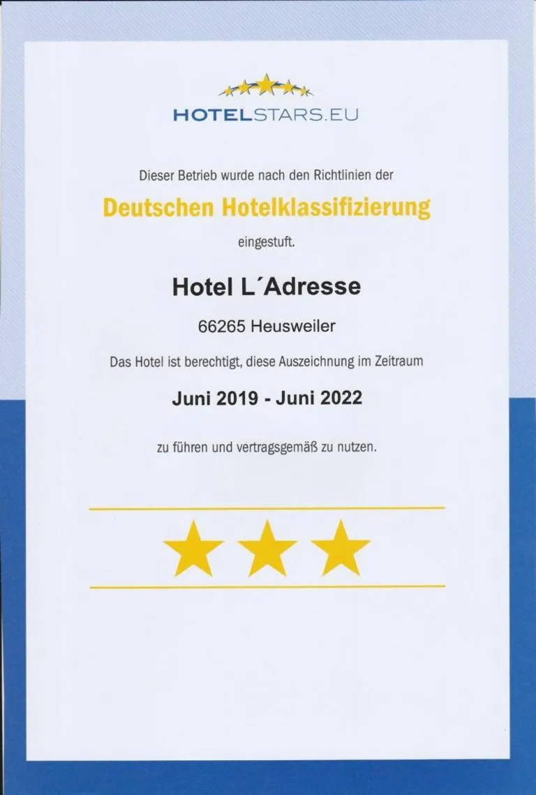 Logo/Certificate/Sign in Hotel l'adresse garni