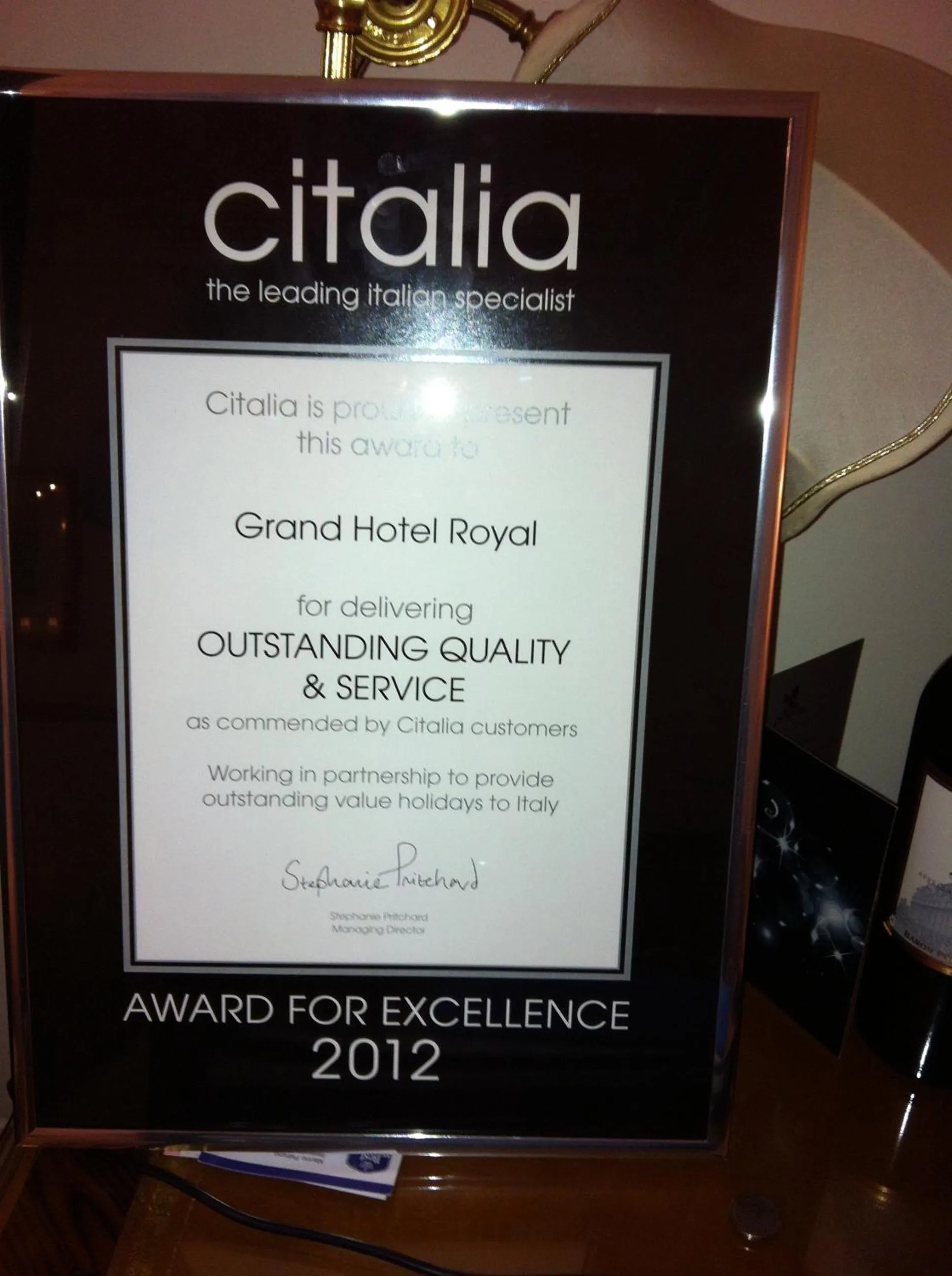 Logo/Certificate/Sign in Grand Hotel Royal