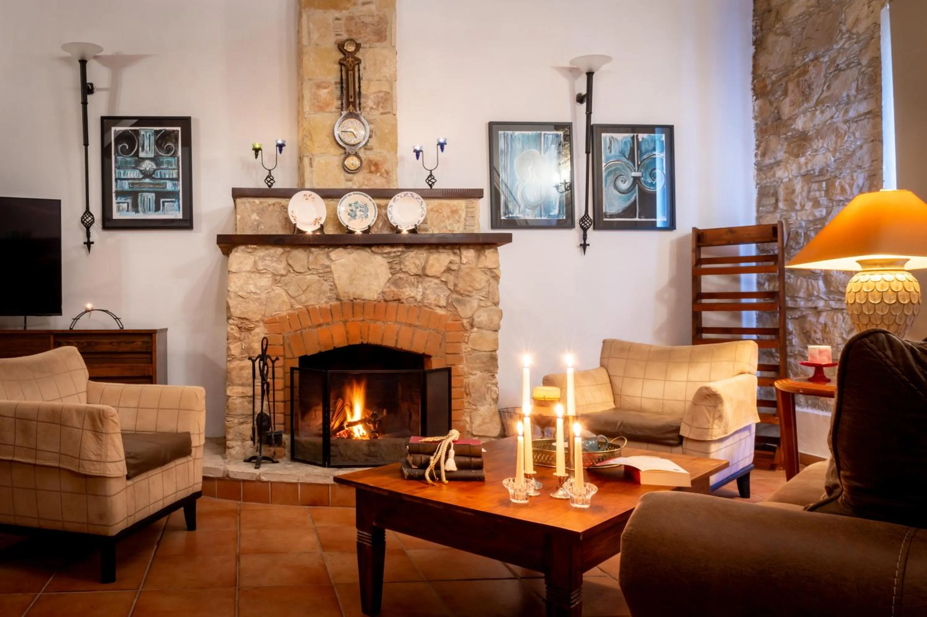 fireplace in Oinoessa Traditional Boutique Guest Houses