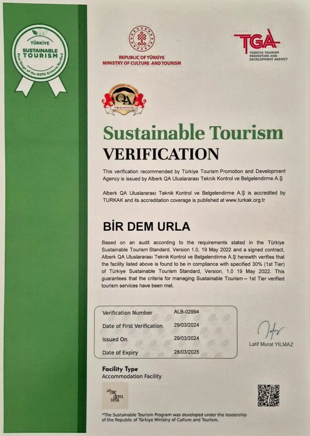 Certificate/Award in Bir Dem Urla