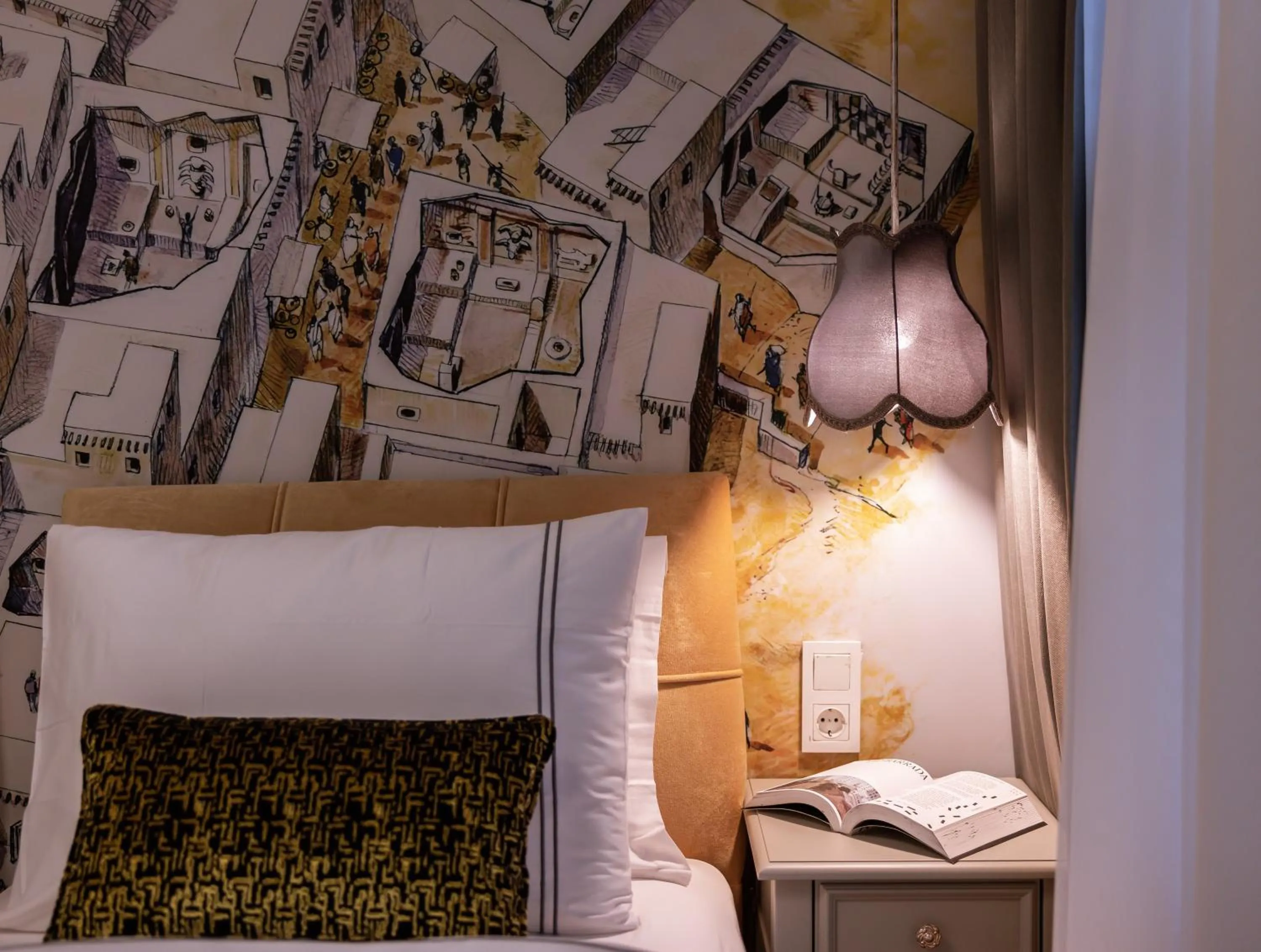 Decorative detail, Bed in 9 Doors Hotel