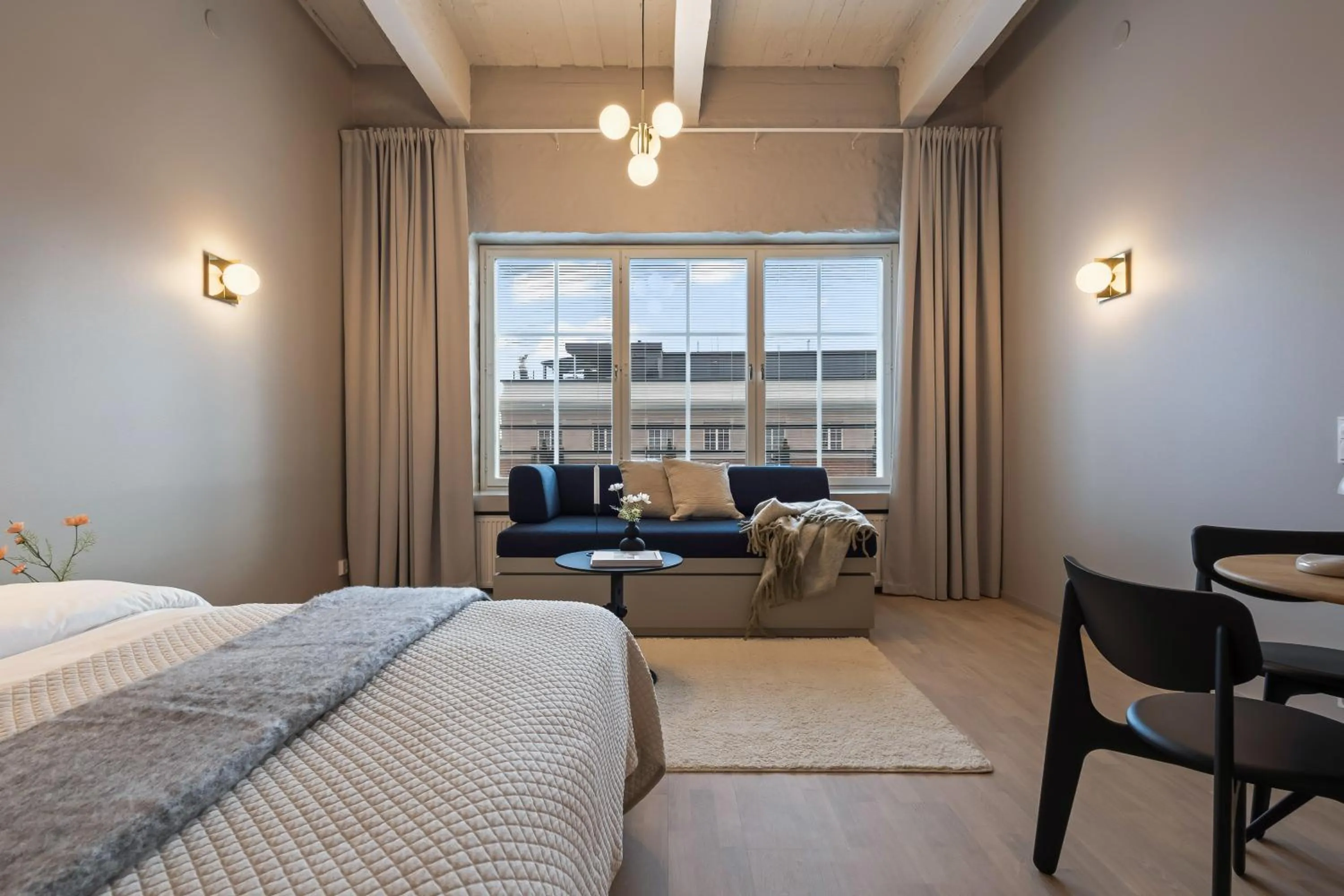 View (from property/room), Bed in Unity Tampere - A Studio Hotel