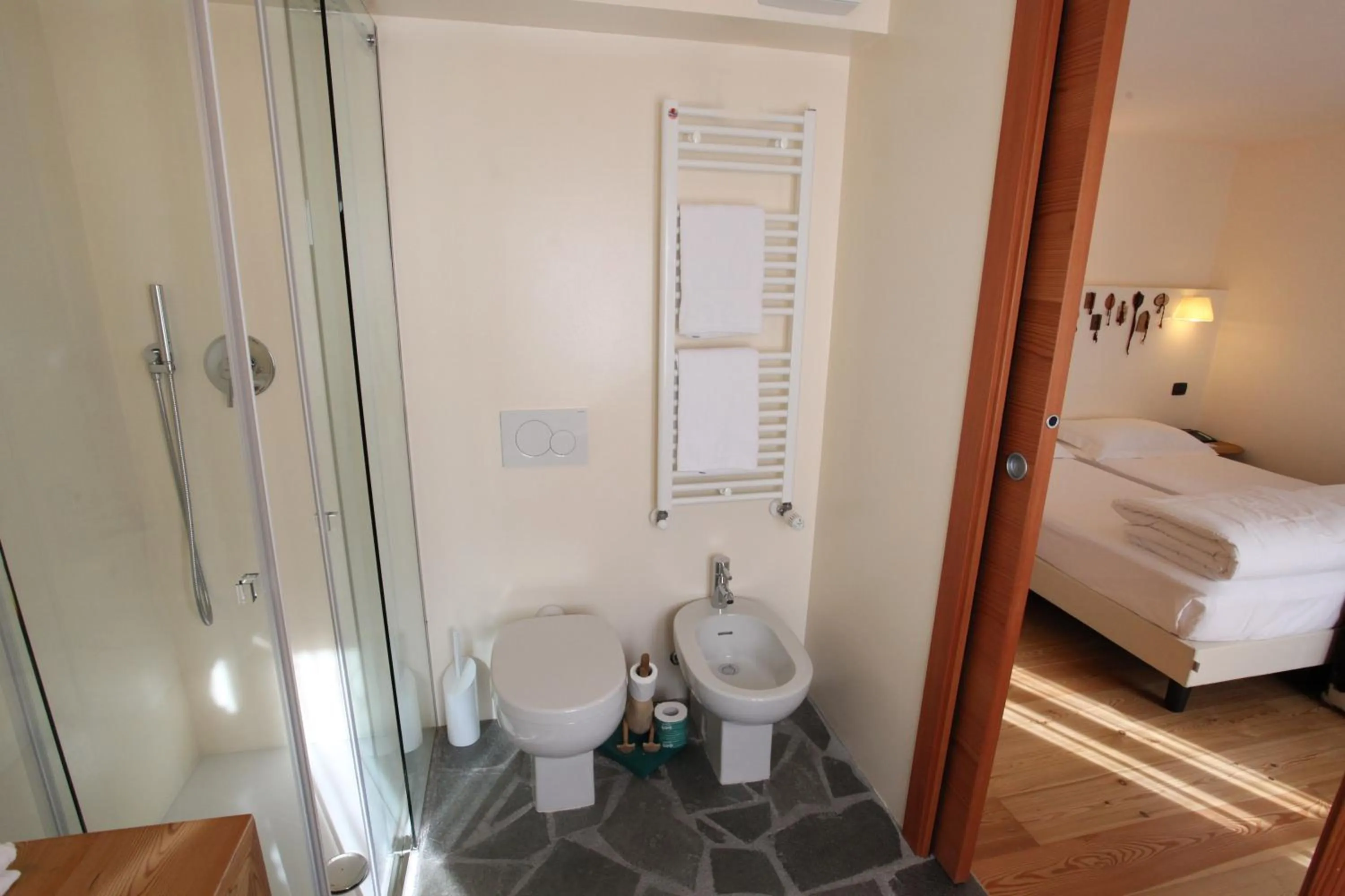 Shower, Bed in Hotel Berthod