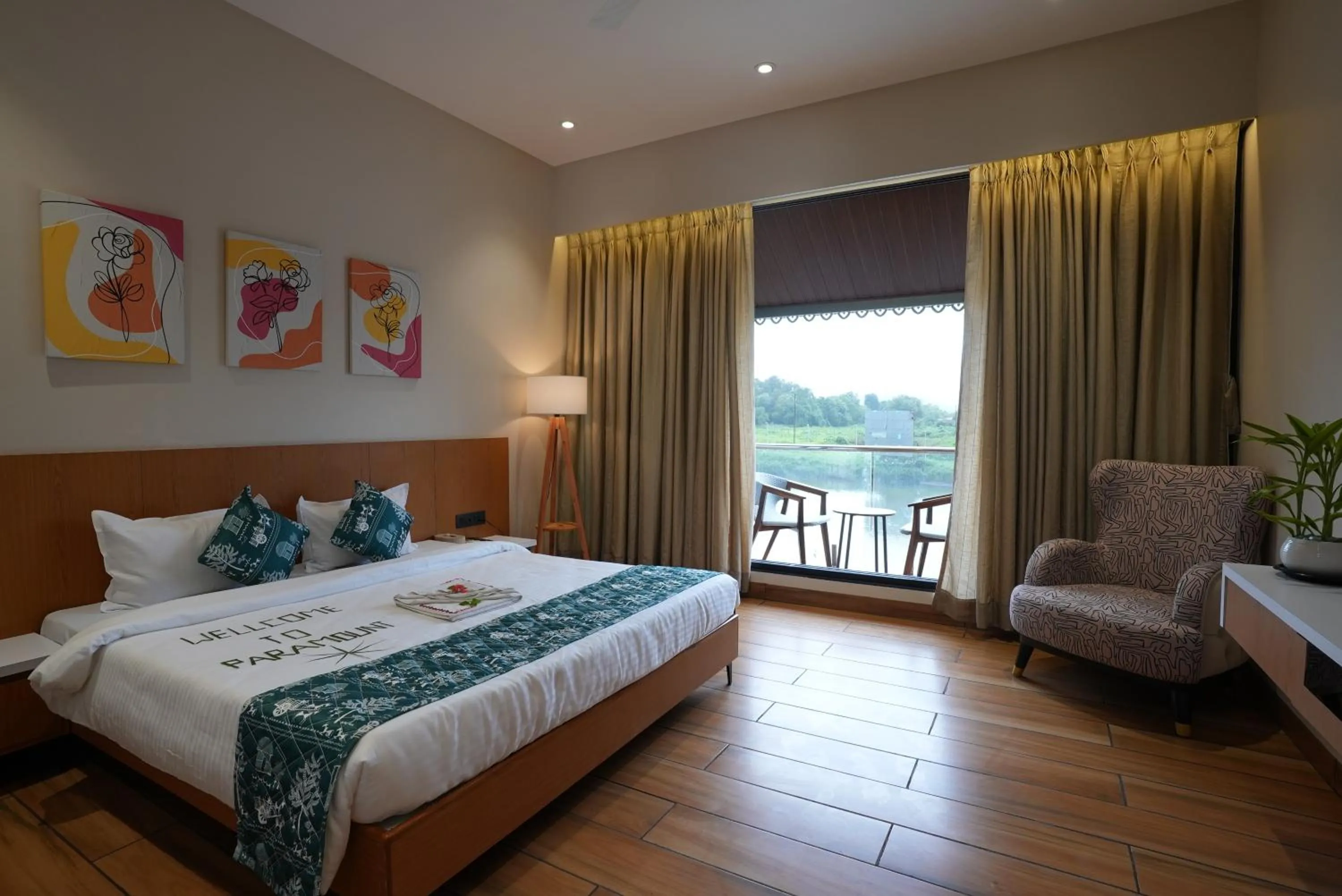 Balcony/Terrace, Bed in Paramount Riverfront Resort & Spa, Karjat