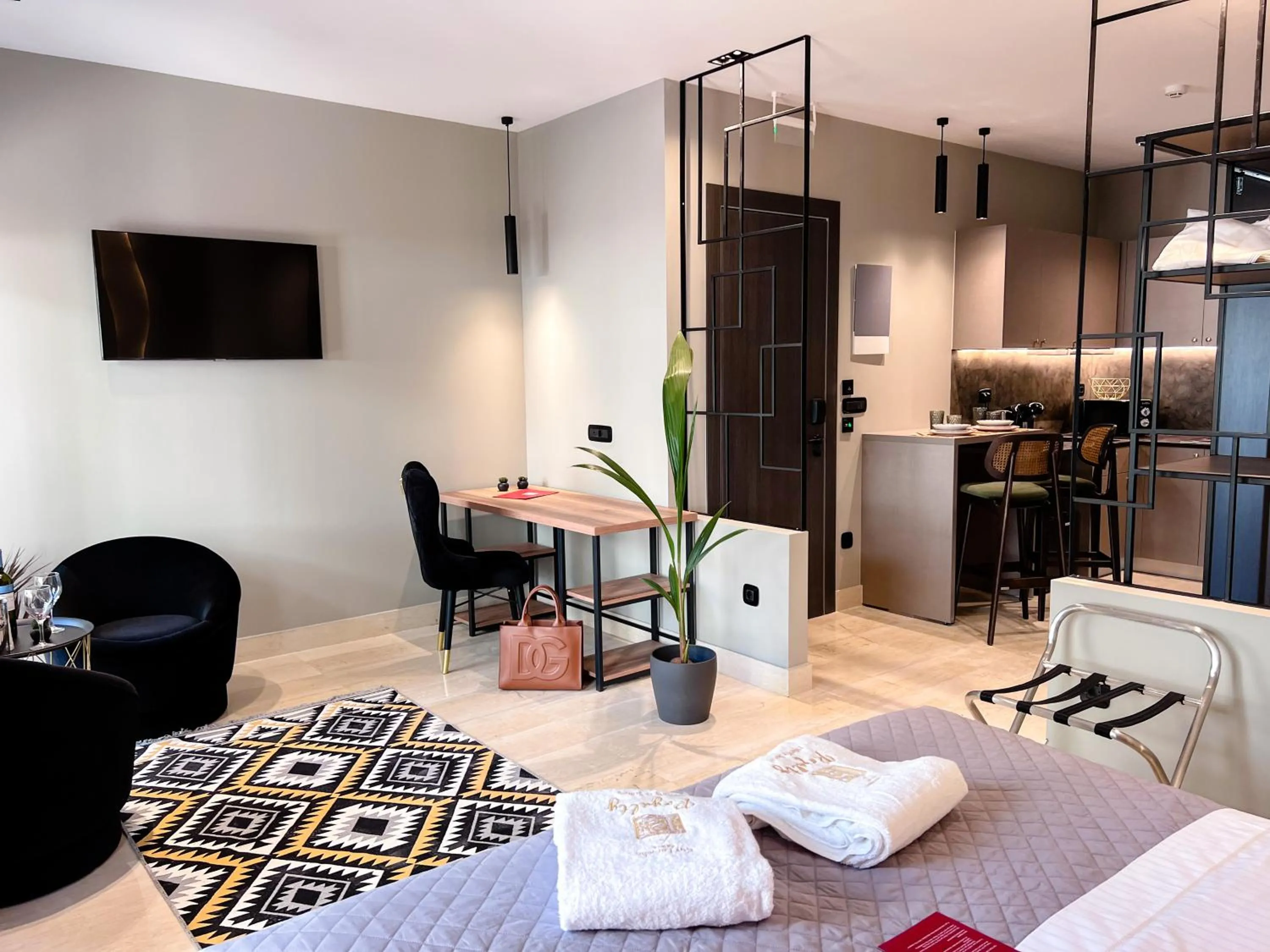 Seating area in Royalty Suites Psyrri