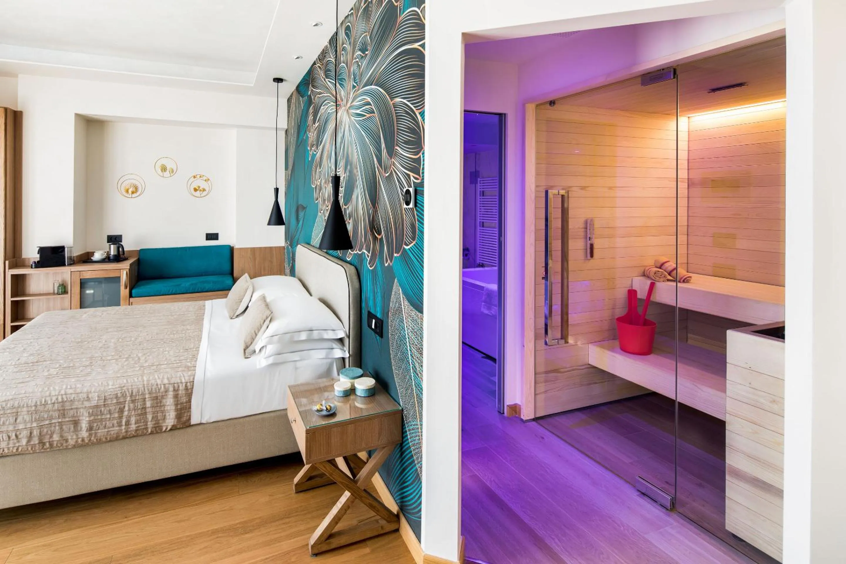 Sauna, Bed in Hotel Torino Wellness & Spa