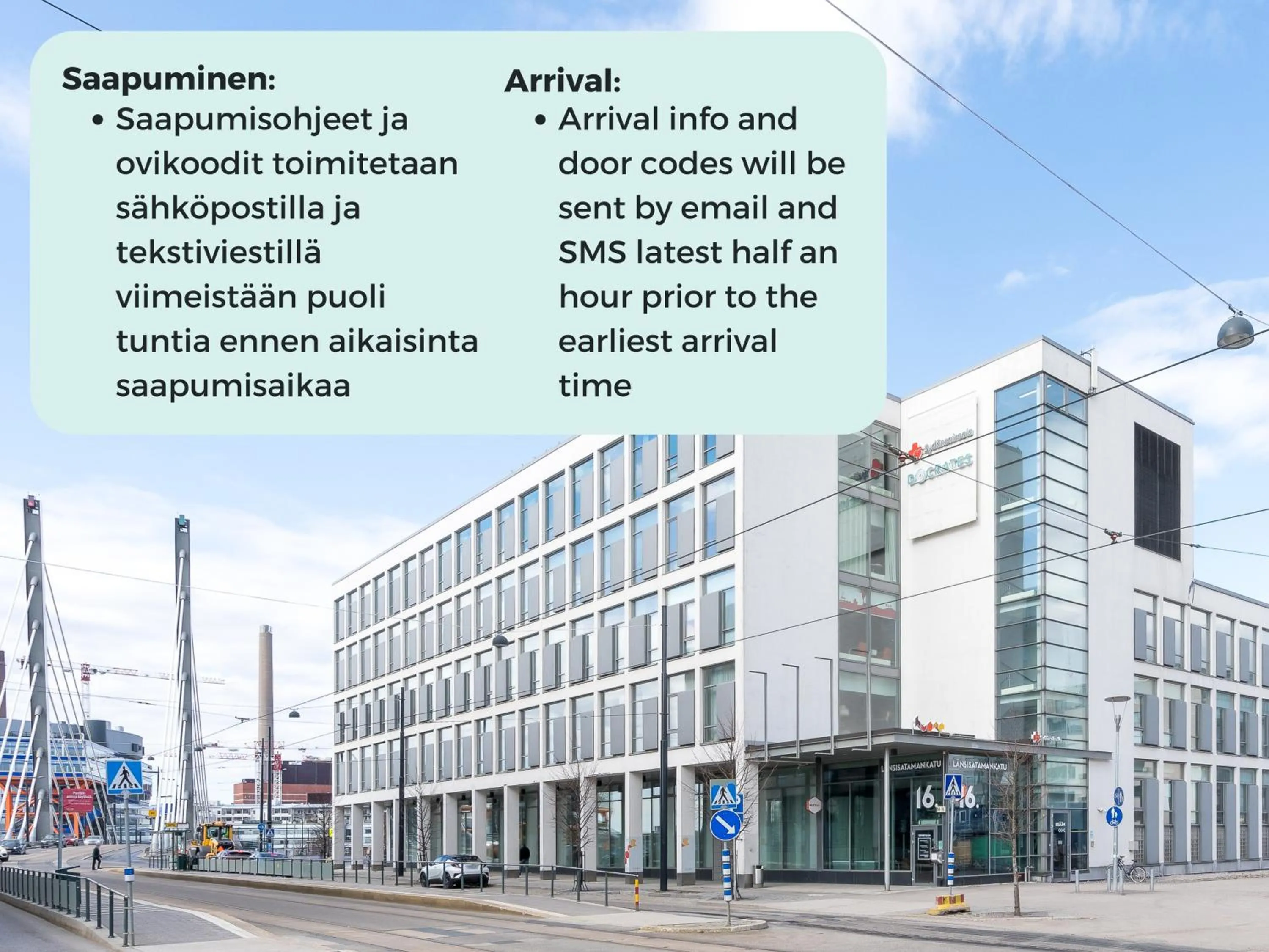 Text overlay in Hiisi Hotel Helsinki Jätkäsaari