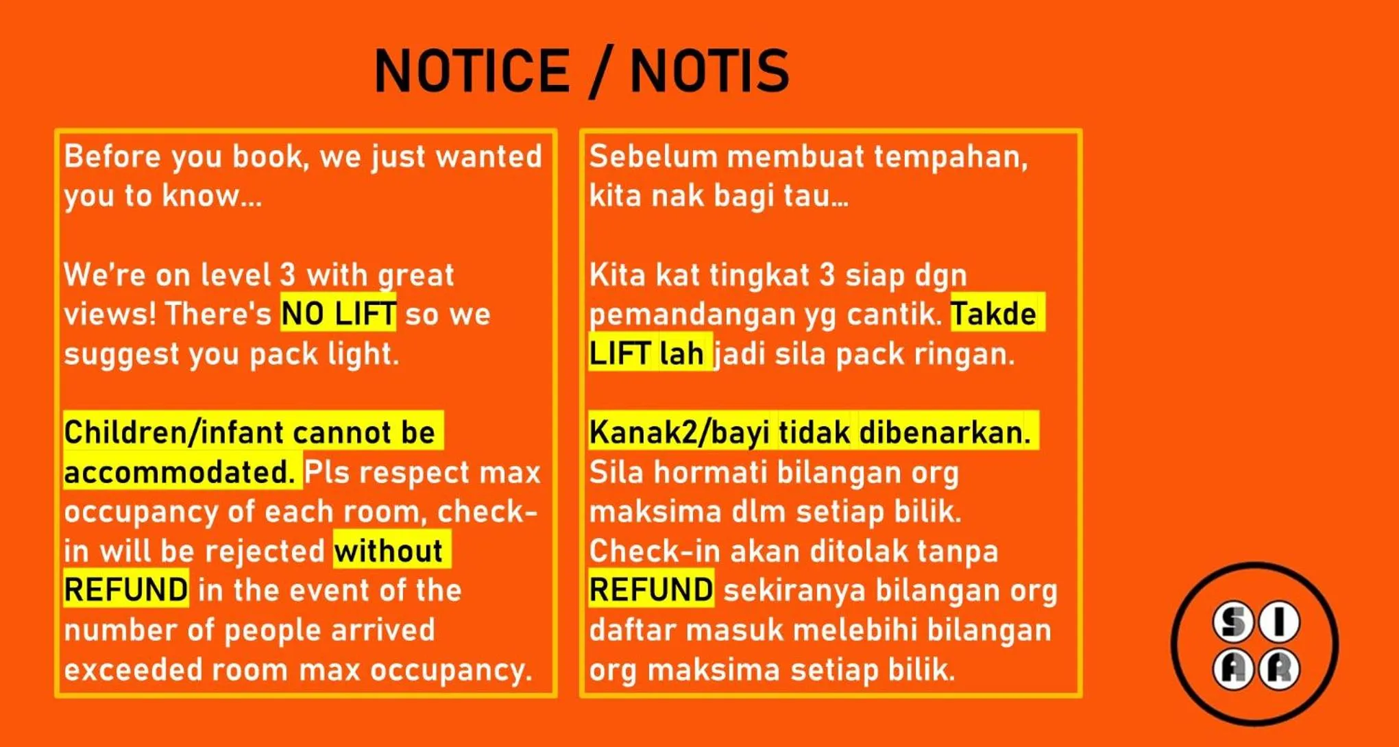 Property building in Walk-Up To SIAR - Children Not Allowed