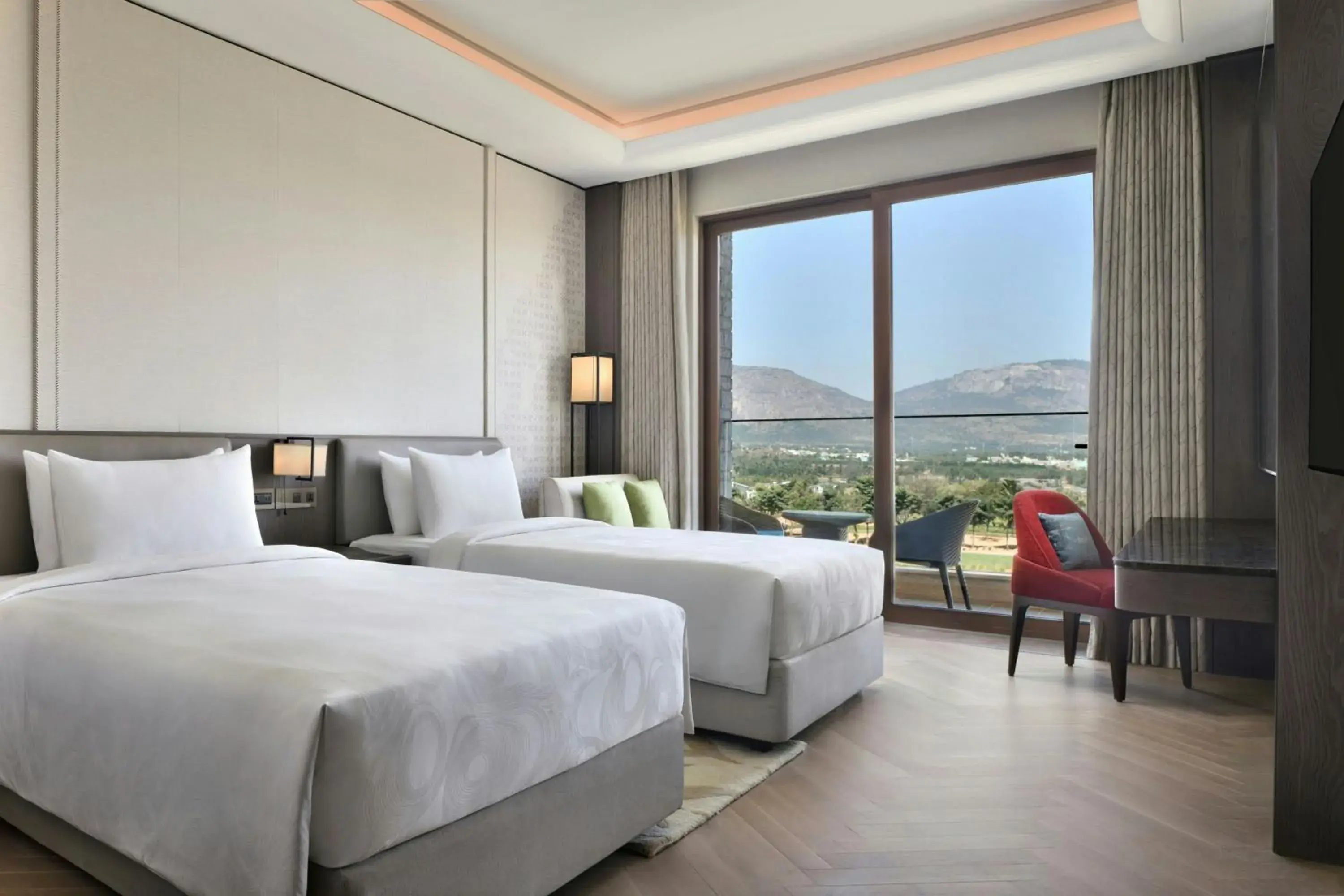 Club Queen Room with Two Queen Beds, Private Balcony, and complimentary evening local tea experience – Club Level - single occupancy in JW Marriott Hotel Bengaluru Prestige Golfshire Resort & Spa Club Queen Room with Two Queen Beds, Private Balcony, and complimentary evening local tea experience – Club Level - single occupancy in JW Marriott Hotel Bengaluru Prestige Golfshire Resort & Spa