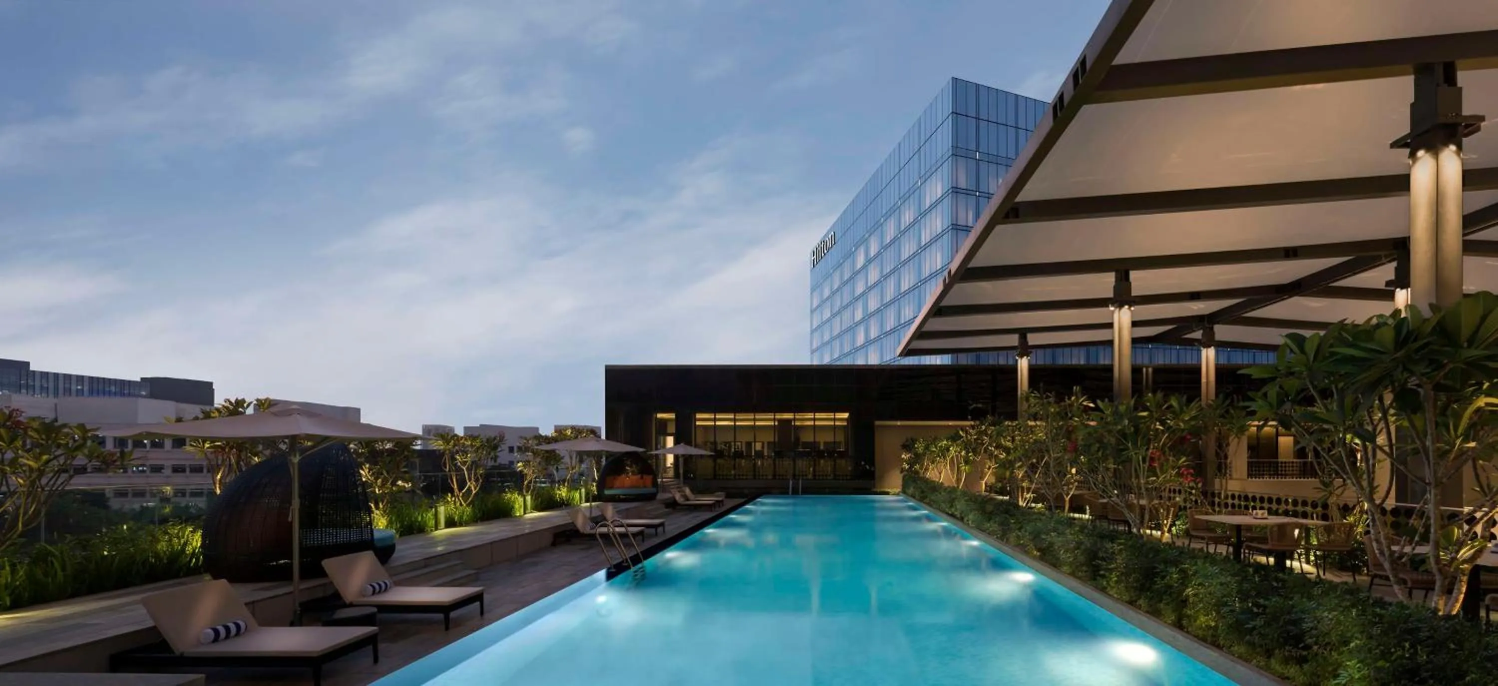 Pool view in Hilton Bengaluru Embassy Manyata Business Park