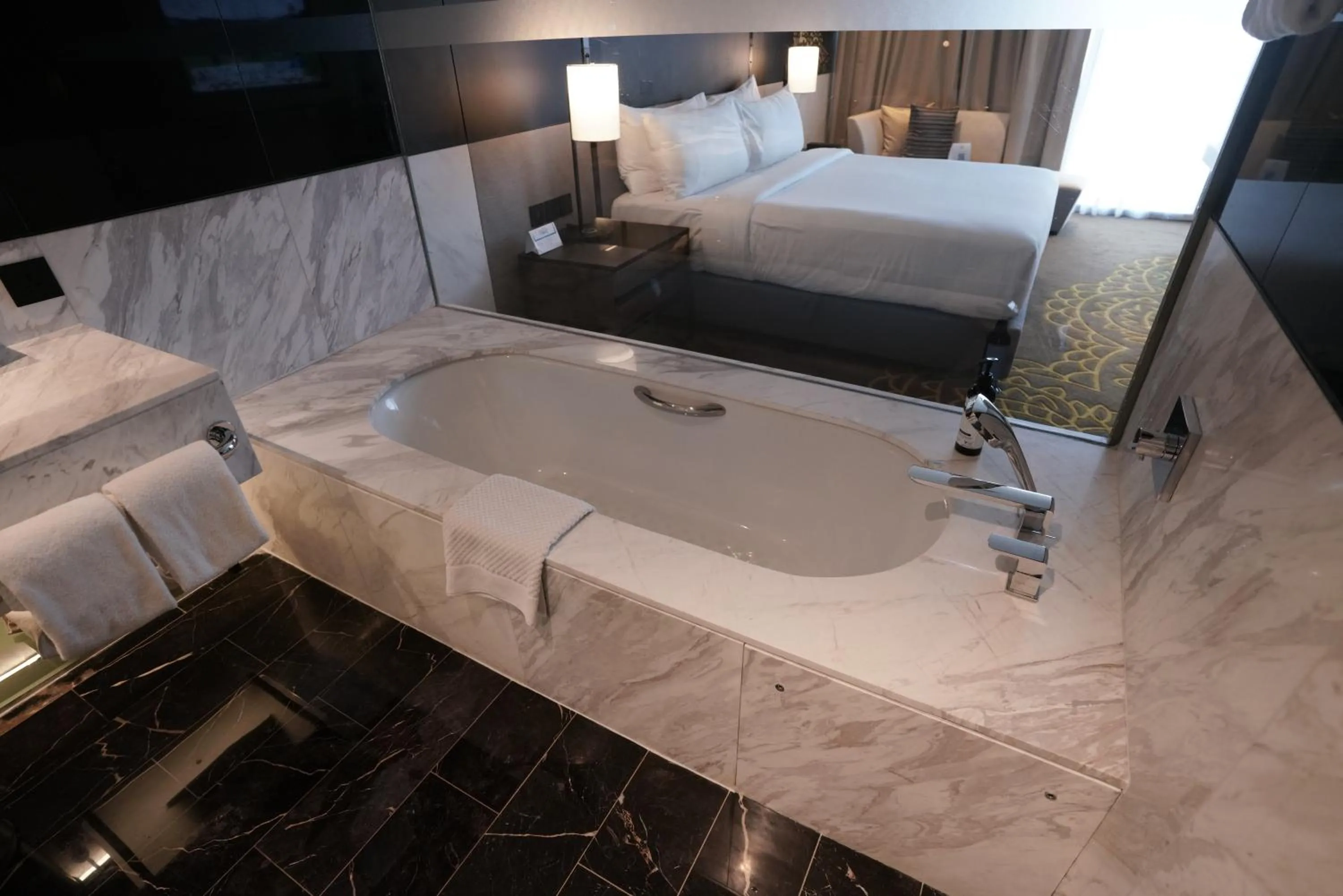 Bathroom, Bed in Hilton Bengaluru Embassy Manyata Business Park