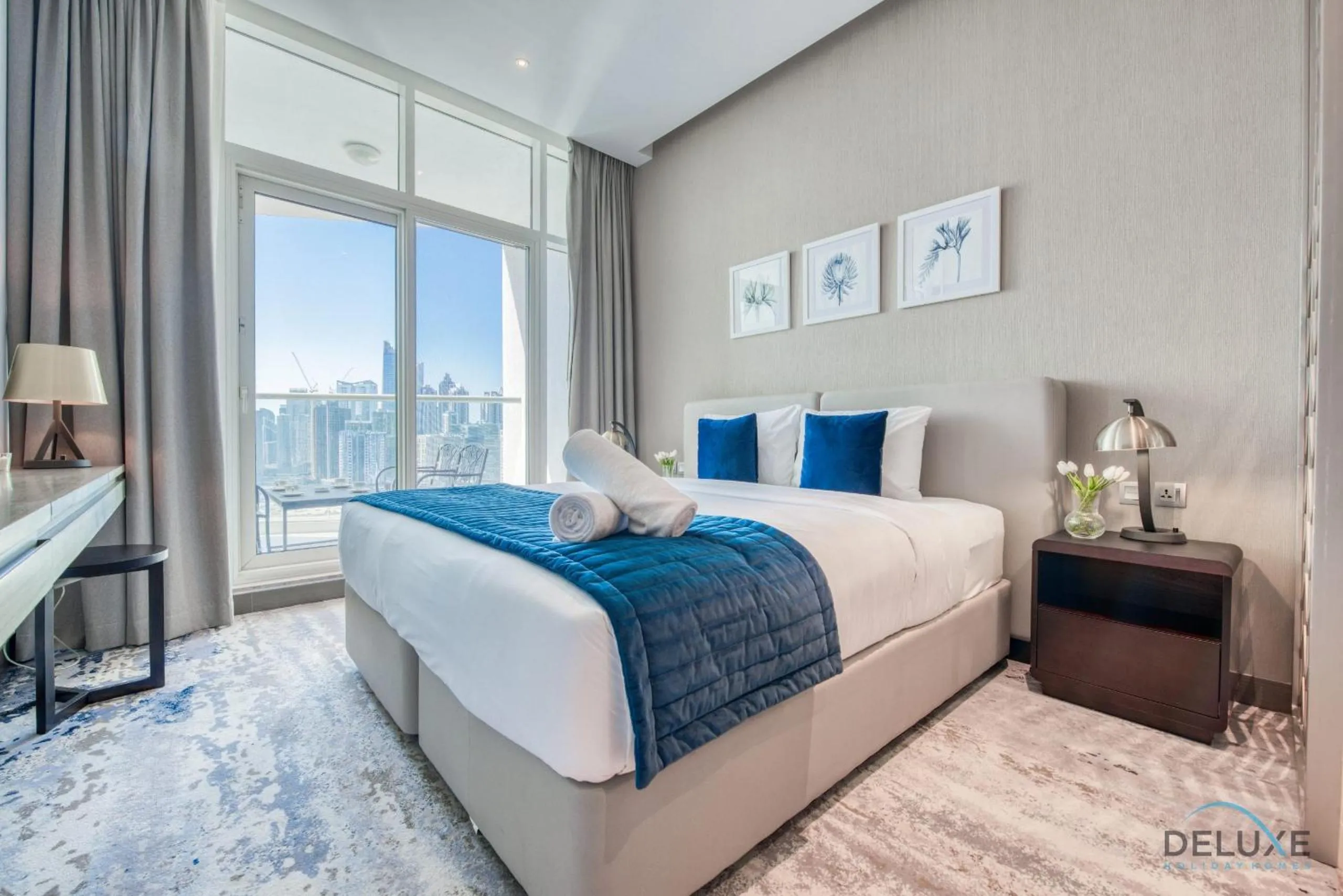Bed in Damac Maison Prive Deluxe Studio with Water Canal View