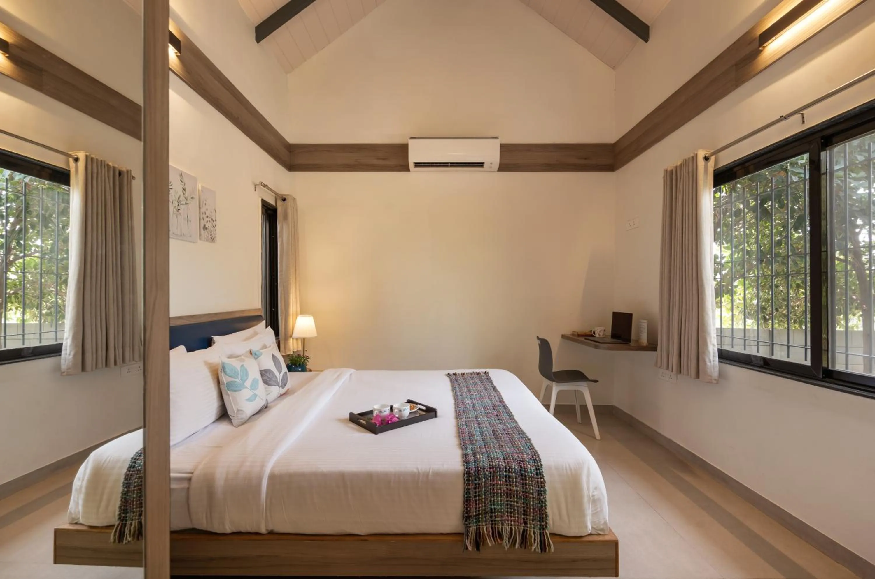 Bed in SaffronStays Eden - 3BR vineyard-side pool villa with jacuzzi, farm dining, stargazing deck & lawns for celebrations