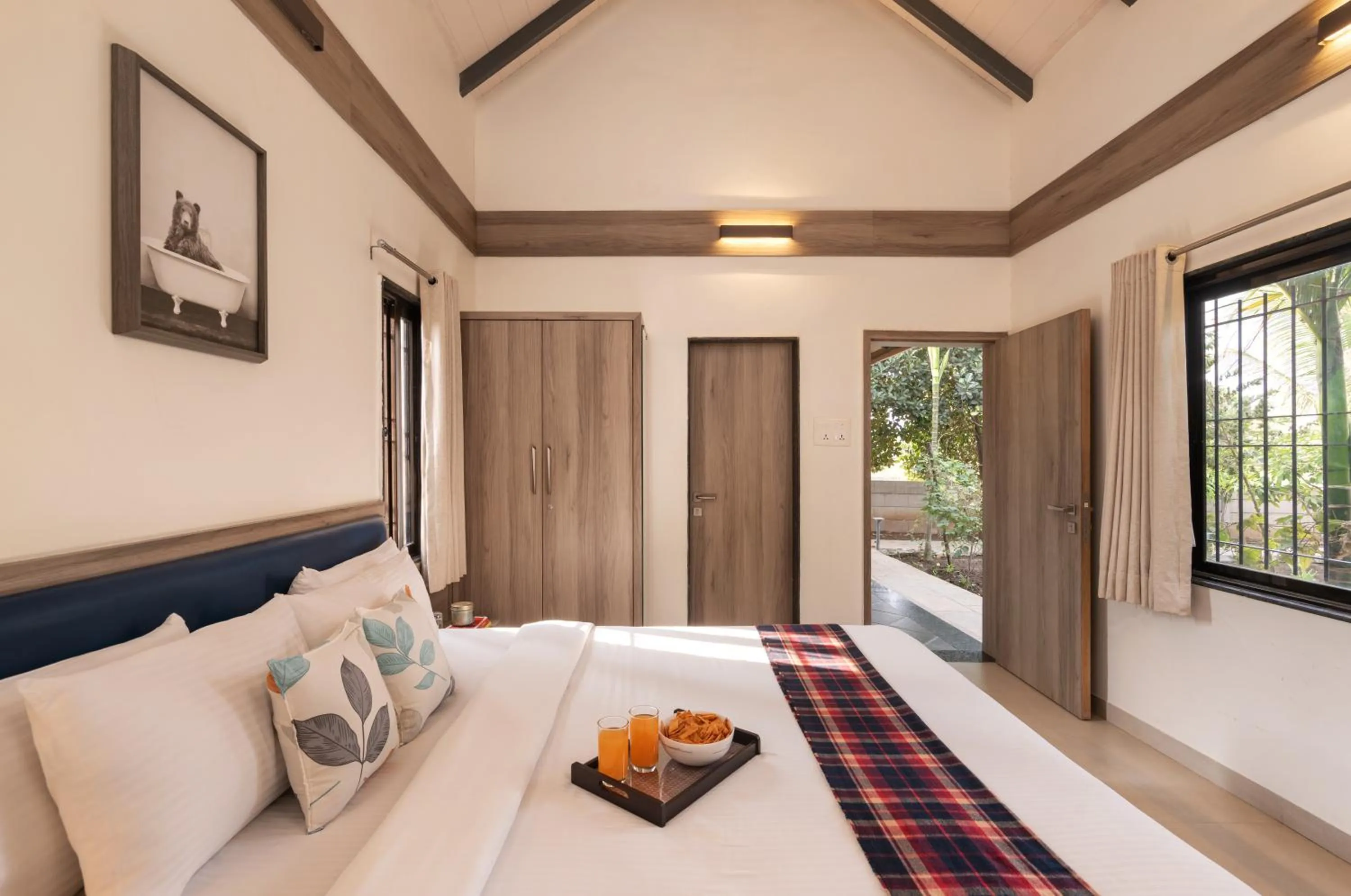 Bed in SaffronStays Eden - 3BR vineyard-side pool villa with jacuzzi, farm dining, stargazing deck & lawns for celebrations