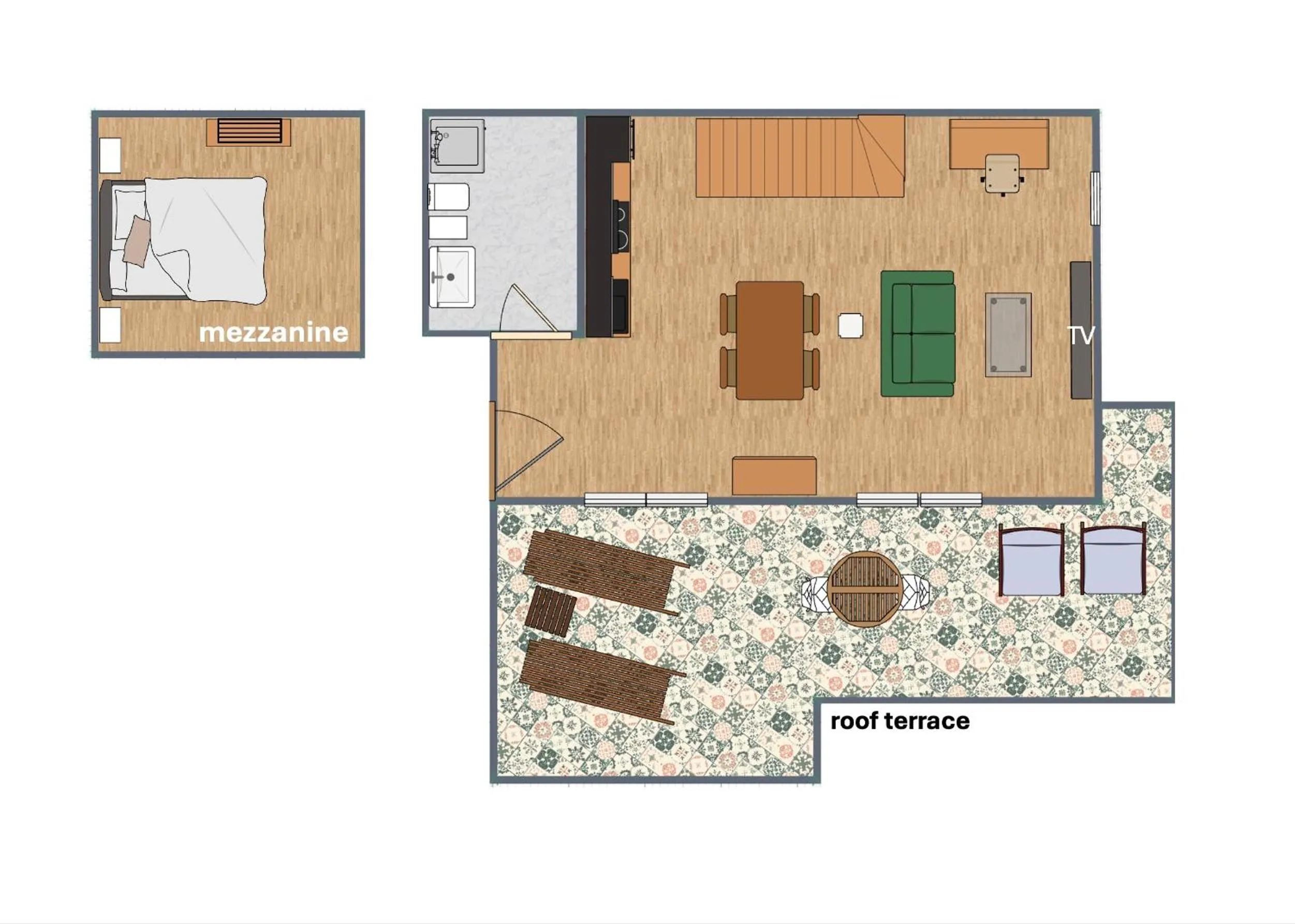 Floor plan in Soho Boho Apartments - with sunny rooftop terrace and fiber optic internet