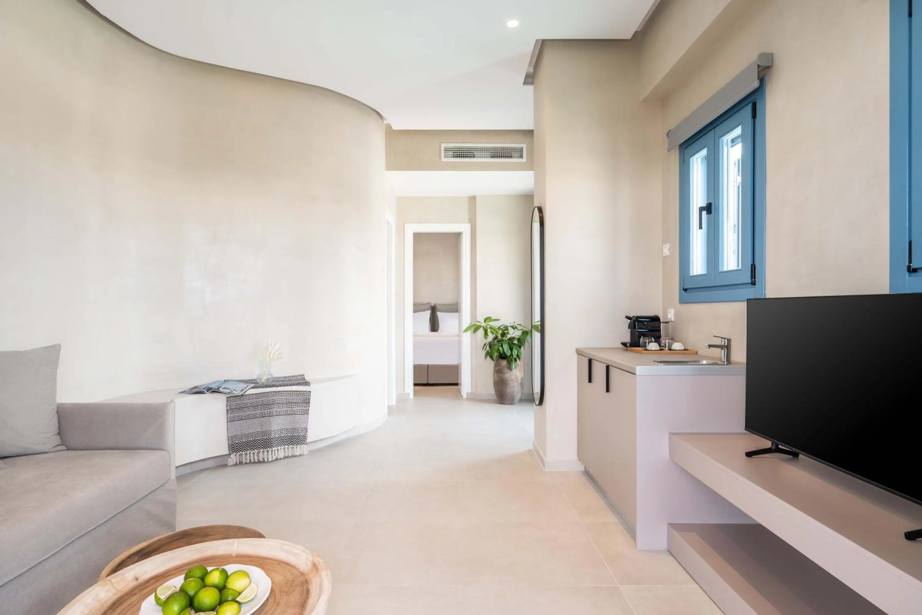 Seating area in Aura Suites Paros