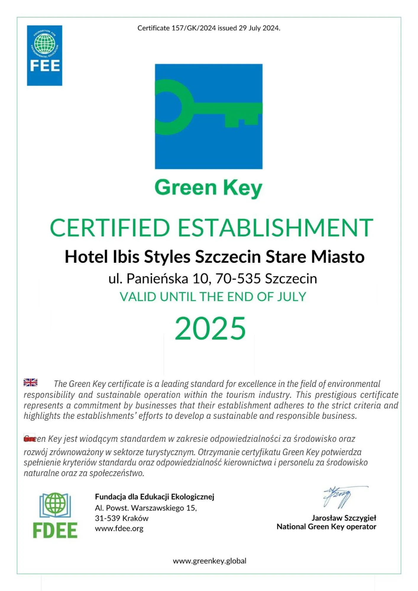 Logo/Certificate/Sign in ibis Styles Szczecin Stare Miasto