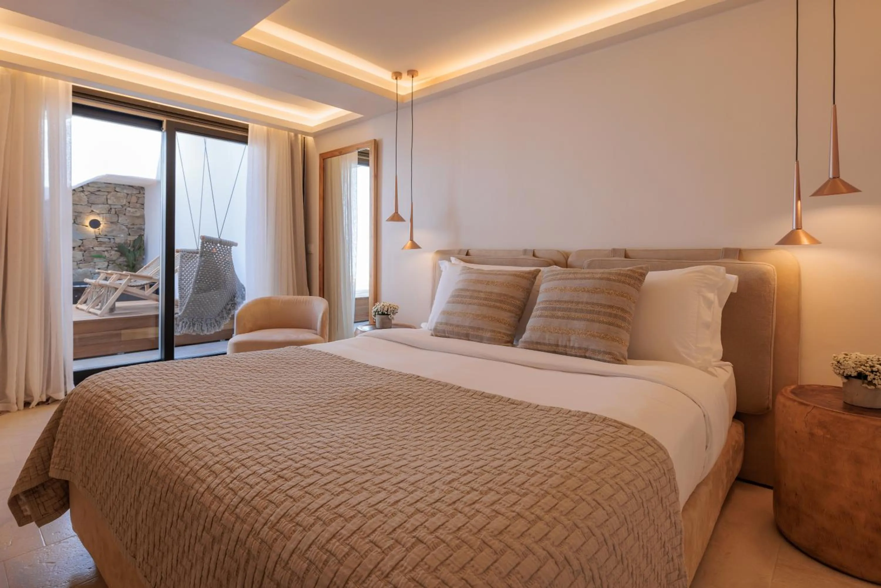 Bedroom, Bed in Asty Mykonos Hotel & Spa - World of One Hotel Group