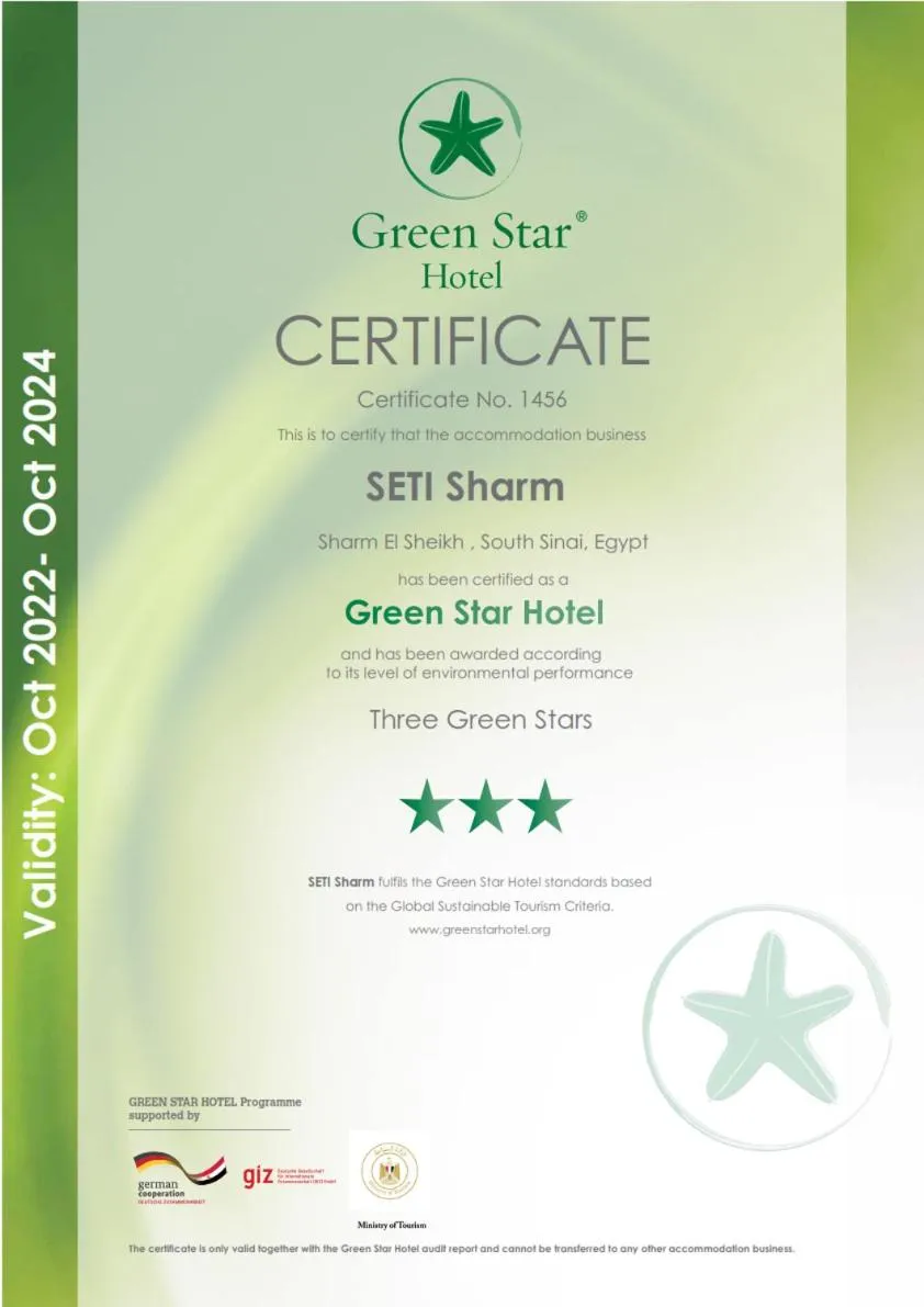 Certificate/Award in Seti Sharm Palm Beach Resort Families and couples only
