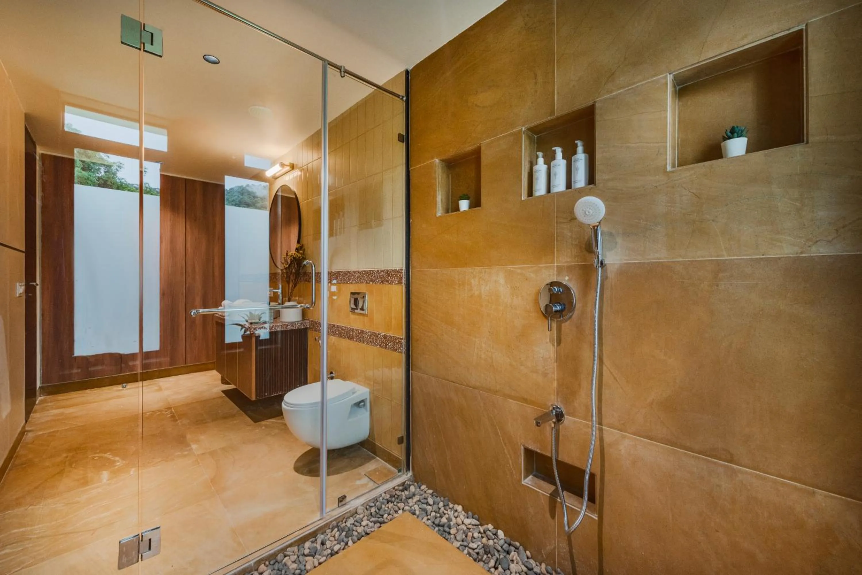 Shower in SaffronStays Estella, Alibaug