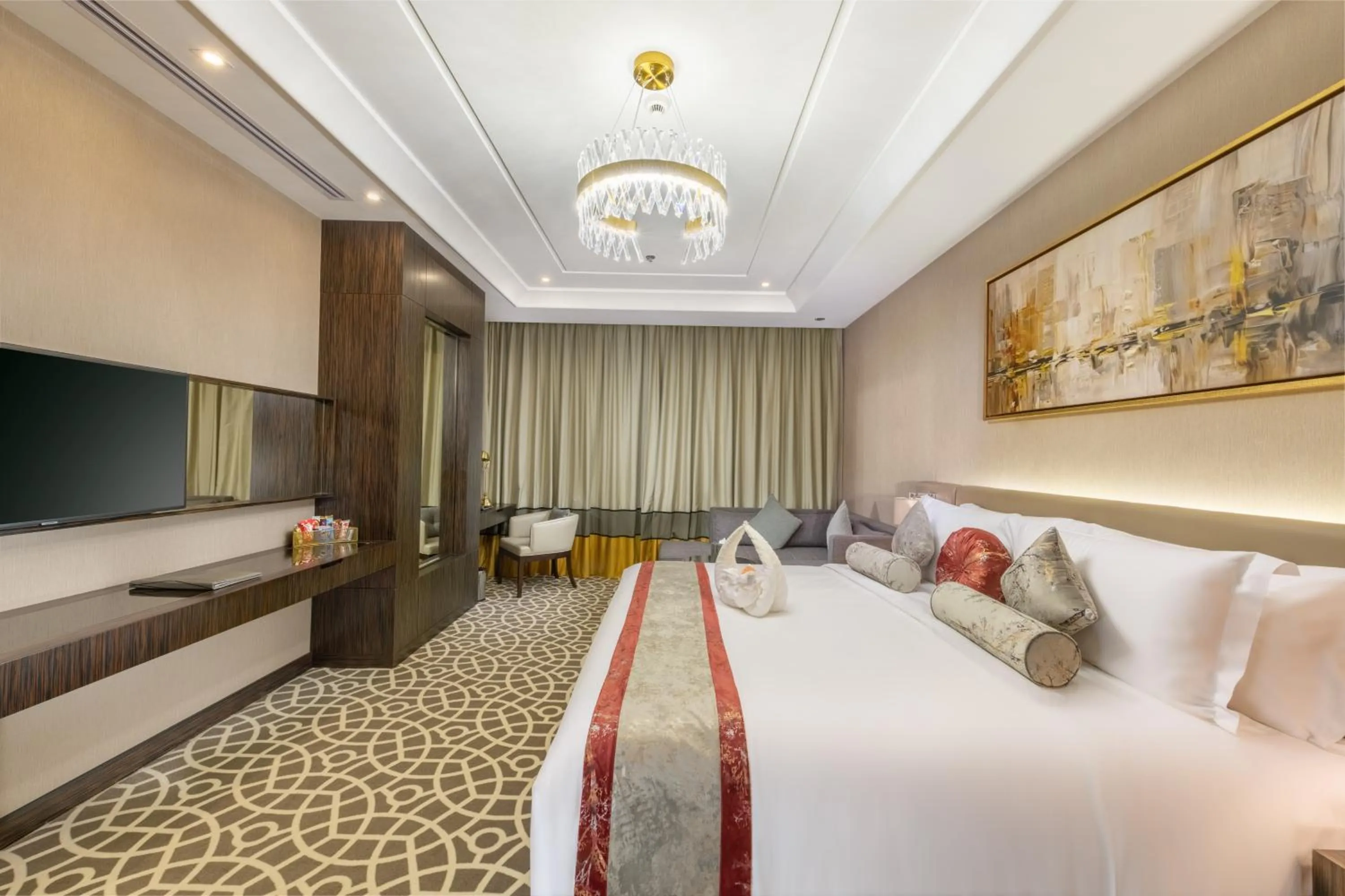 Communal lounge/ TV room, Bed in Nivel Hotel Abha