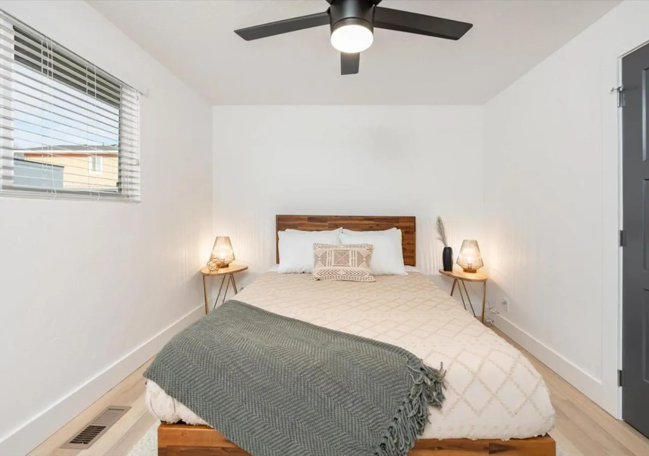 Bed in Mid Century Modern Boise-River Bungalow w/ Hot Tub