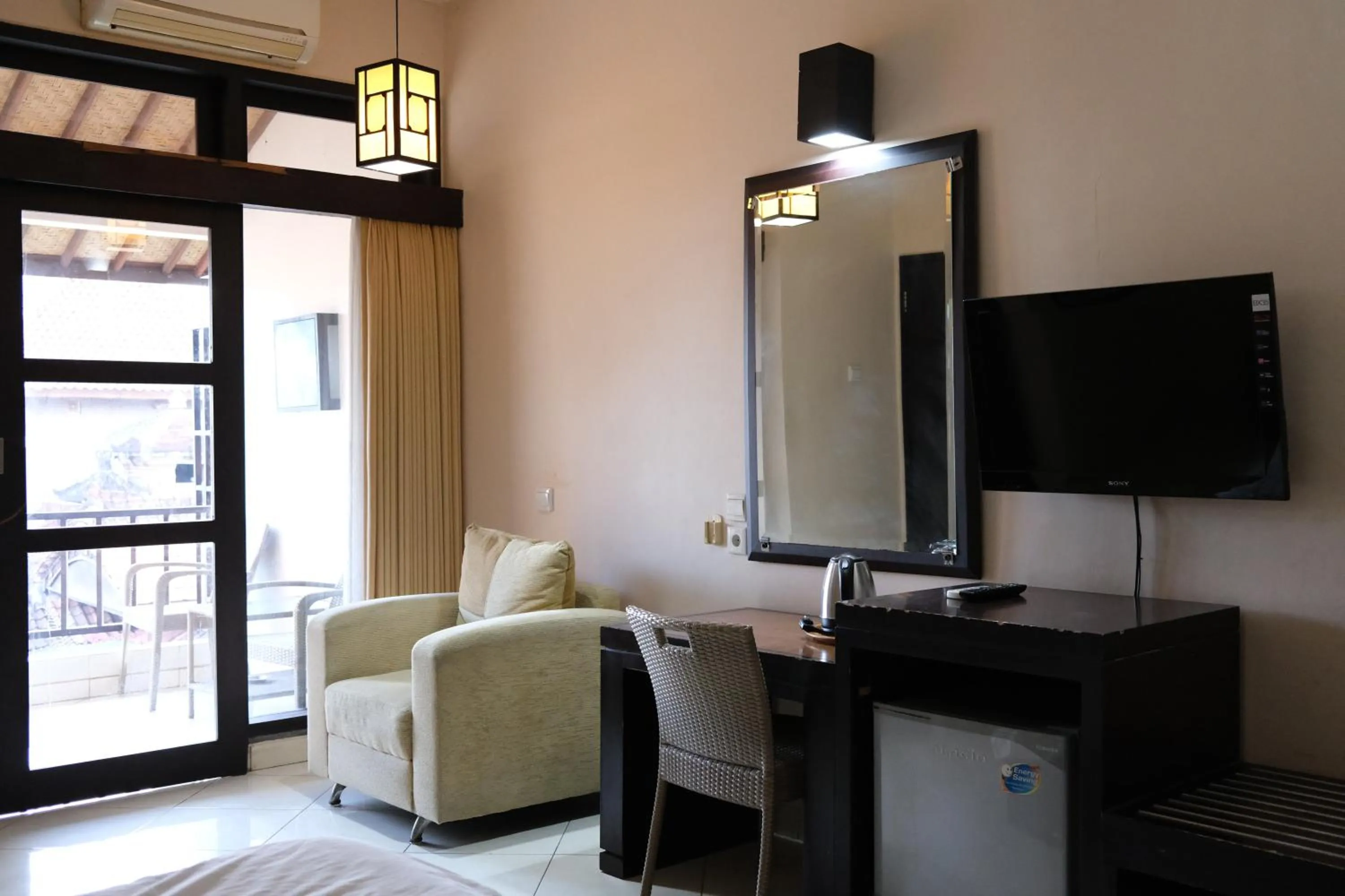 Seating area in Fat Yogi Cottages