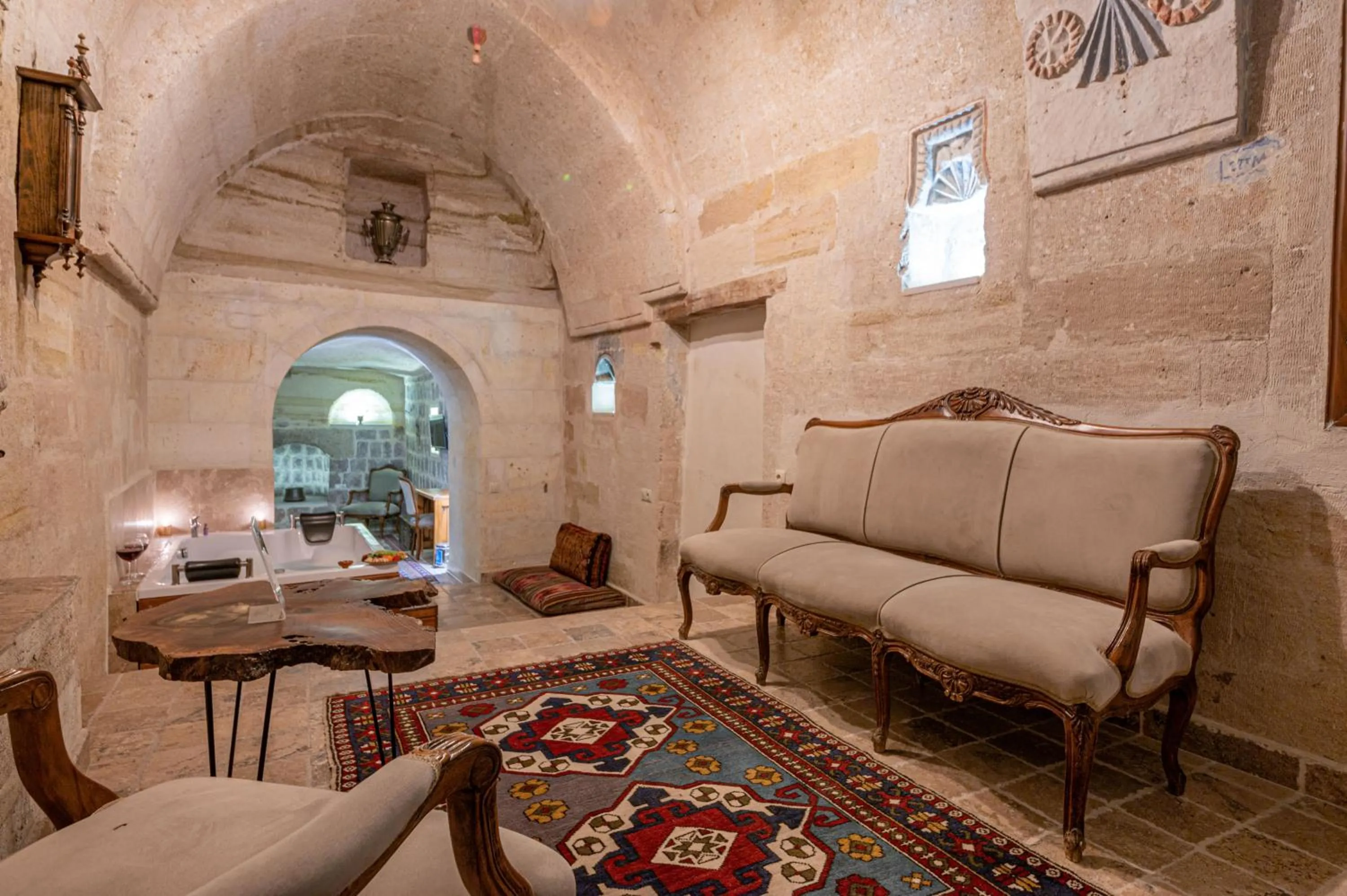 Seating area in Kapalos Cave Hotel