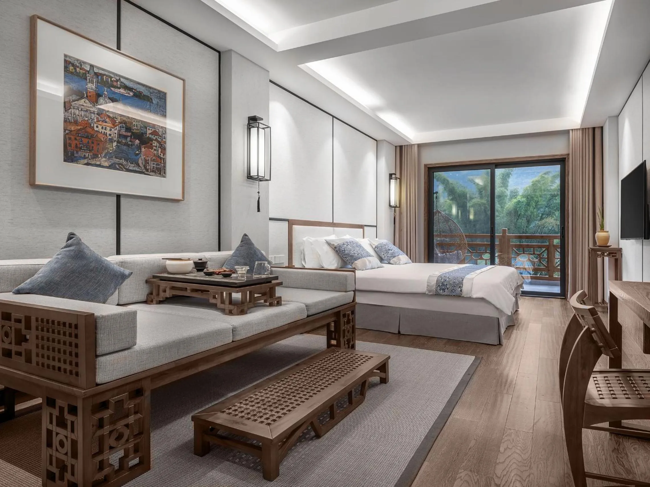 Coffee/tea facilities, Bed in Yangshuo Xingping Shanshuiyao Resort - Free Train Station Pick Up -Stay 3 days promotion