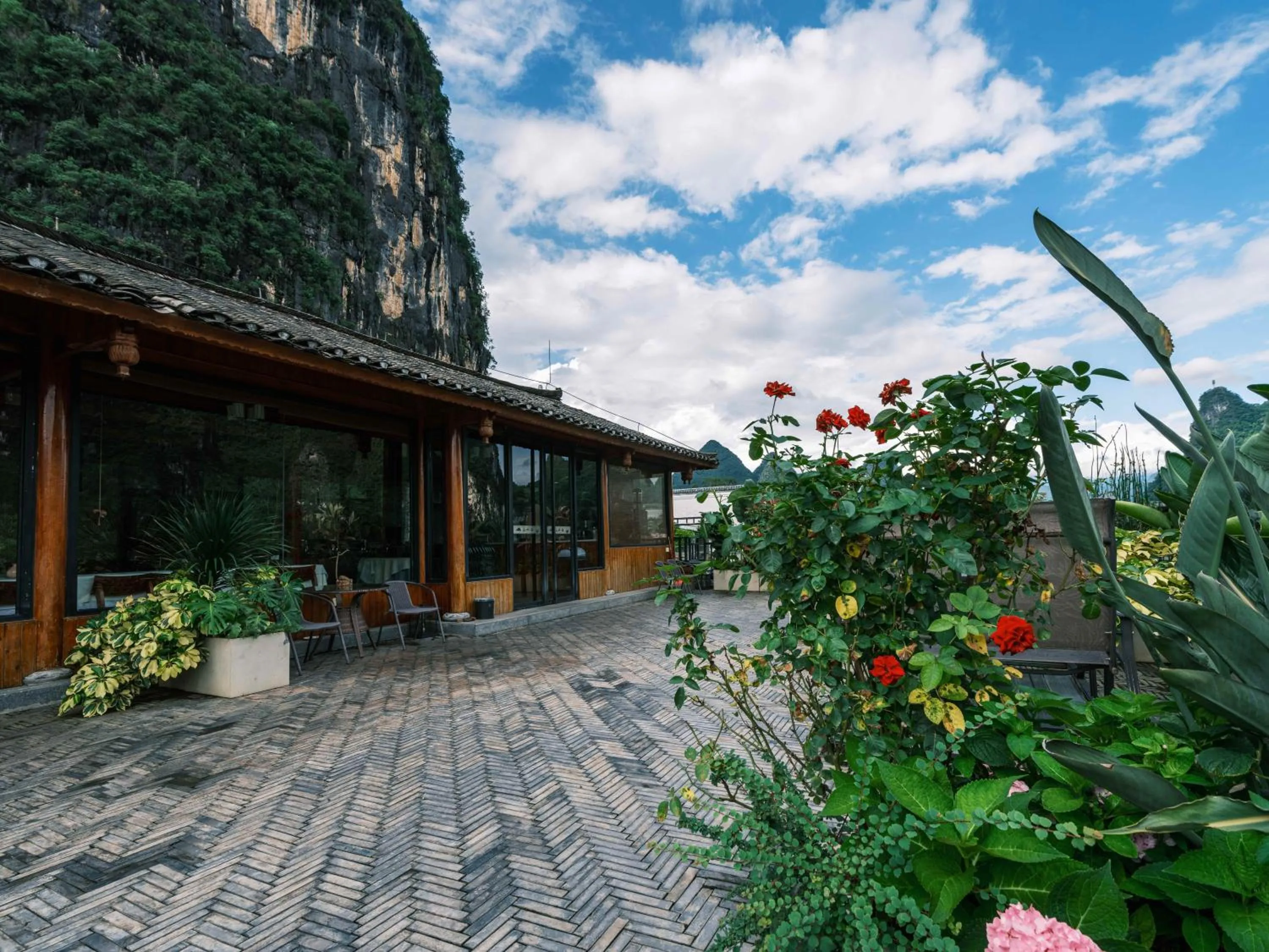 Balcony/Terrace in Yangshuo Mountain River Ballad Hotel - Free Yangshuo Train Station Pick Up and Drop Off