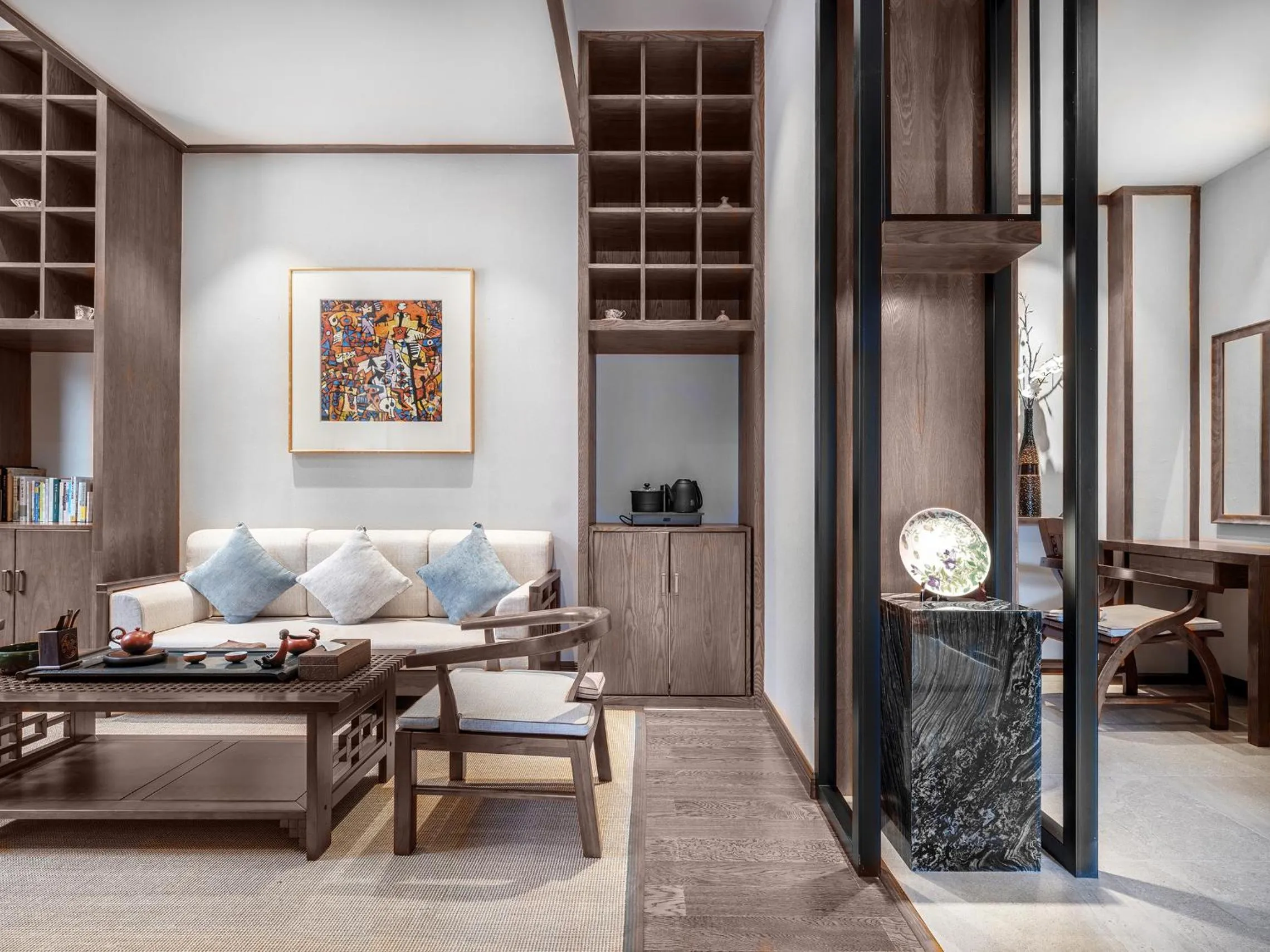 Living room in Yangshuo Xingping Shanshuiyao Resort - Free Train Station Pick Up -Stay 3 days promotion