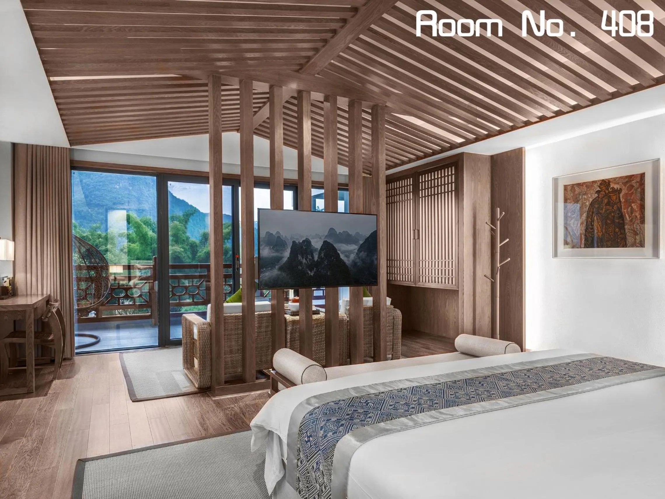 Photo of the whole room, Bed in Yangshuo Xingping Shanshuiyao Resort - Free Train Station Pick Up -Stay 3 days promotion