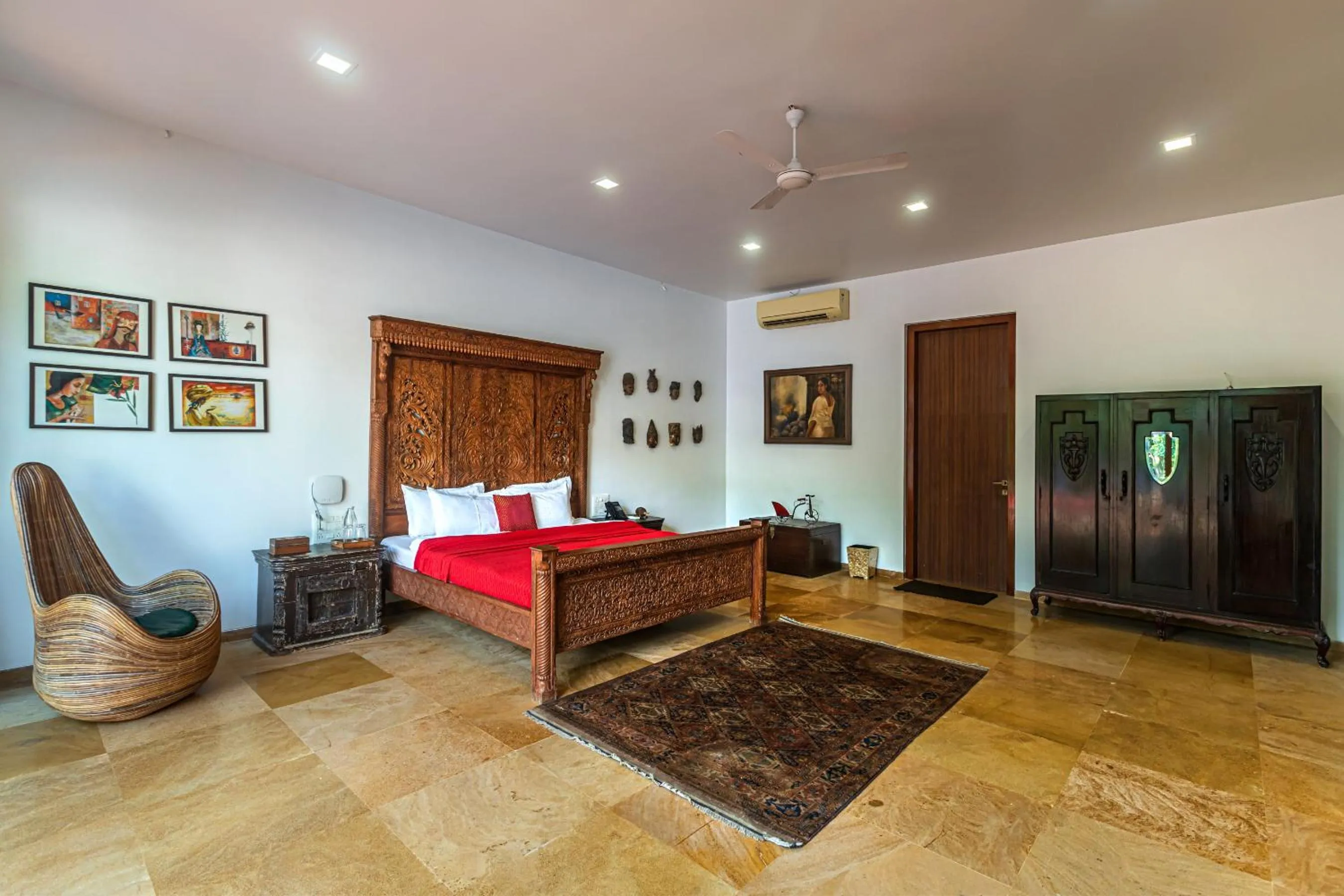 Bed in SaffronStays Casa Del Palms - 8BR luxury pool villa with gazebo, pickleball, bar & lawns near Nagaon Beach