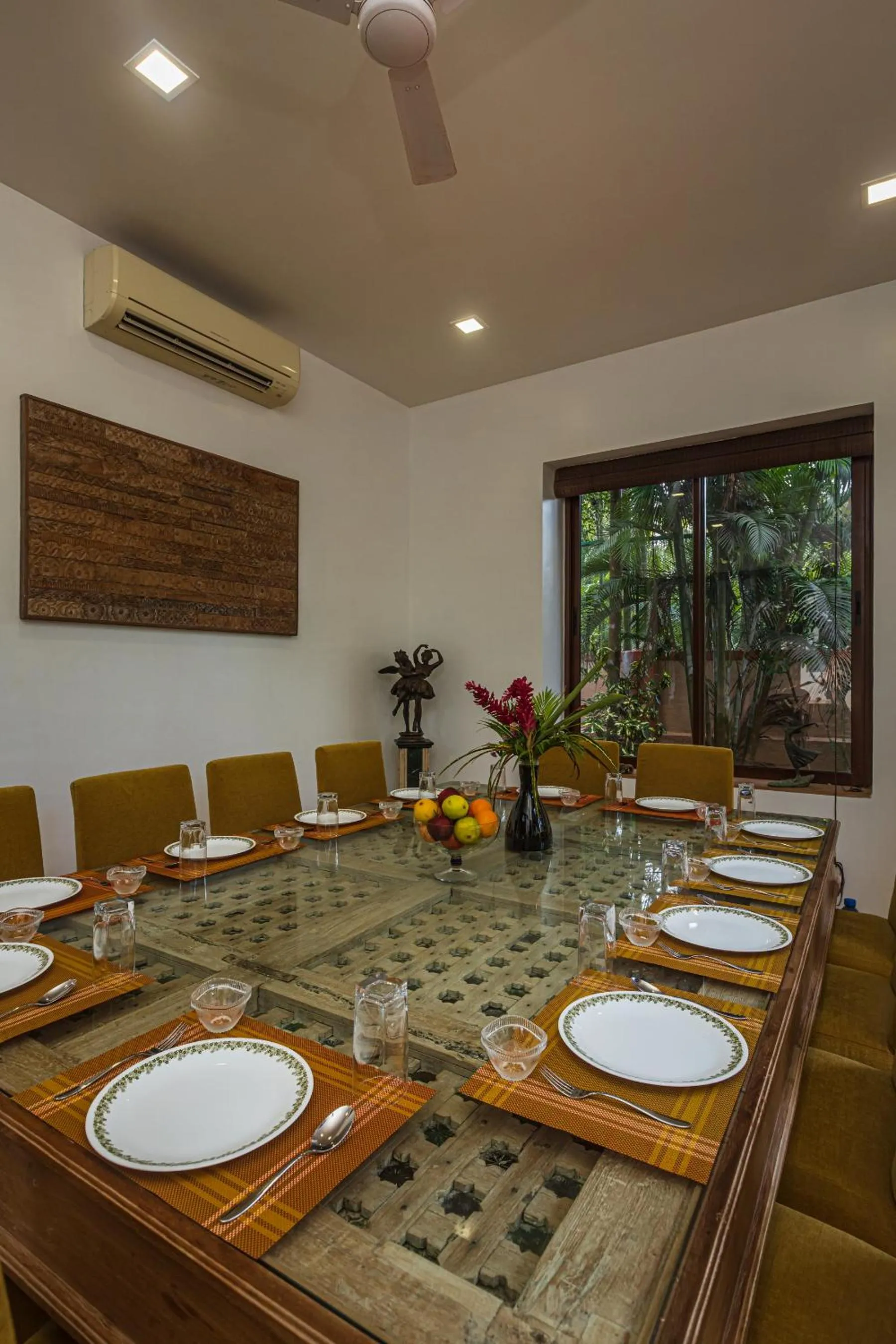 Living room in SaffronStays Casa Del Palms - 8BR luxury pool villa with gazebo, pickleball, bar & lawns near Nagaon Beach