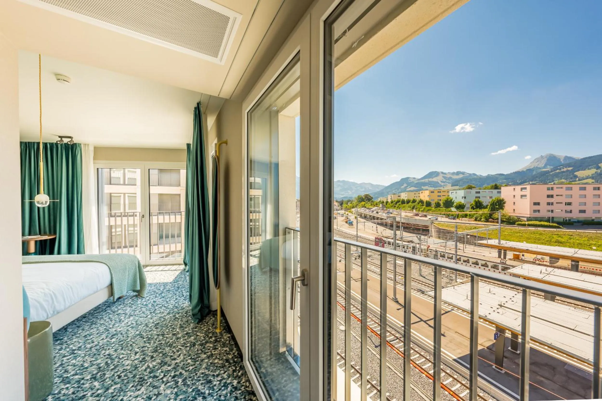 View (from property/room), Bed in Hotel D Bulle - La Gruyère