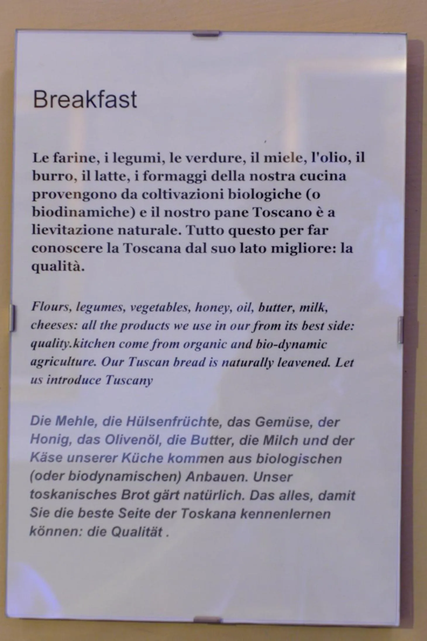 Food and drinks in Locanda Viani