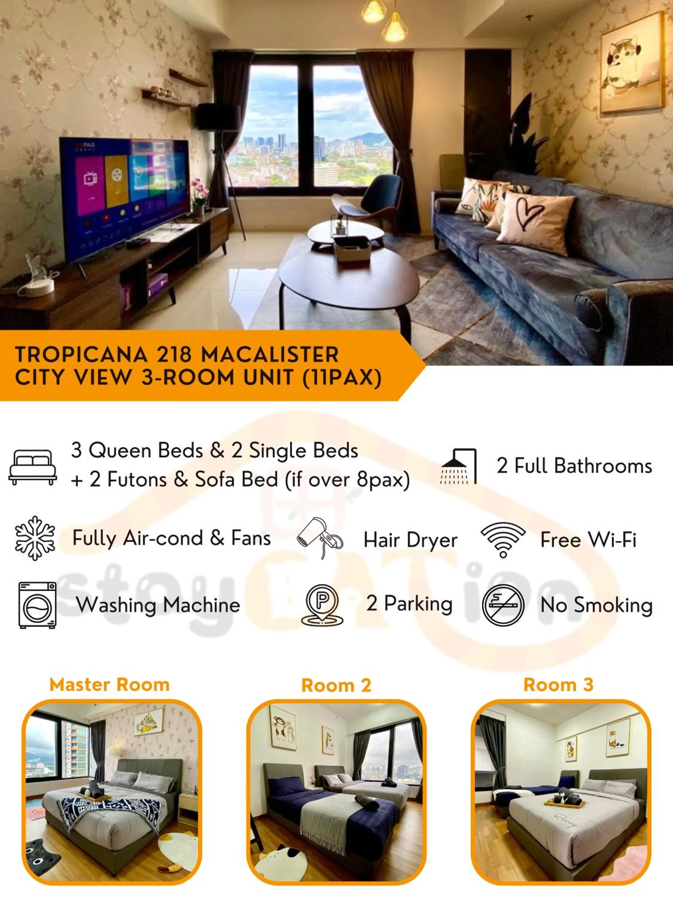Photo of the whole room, Bed in Tropicana 218 Macalister Sea & City View by stayCATion Homestay